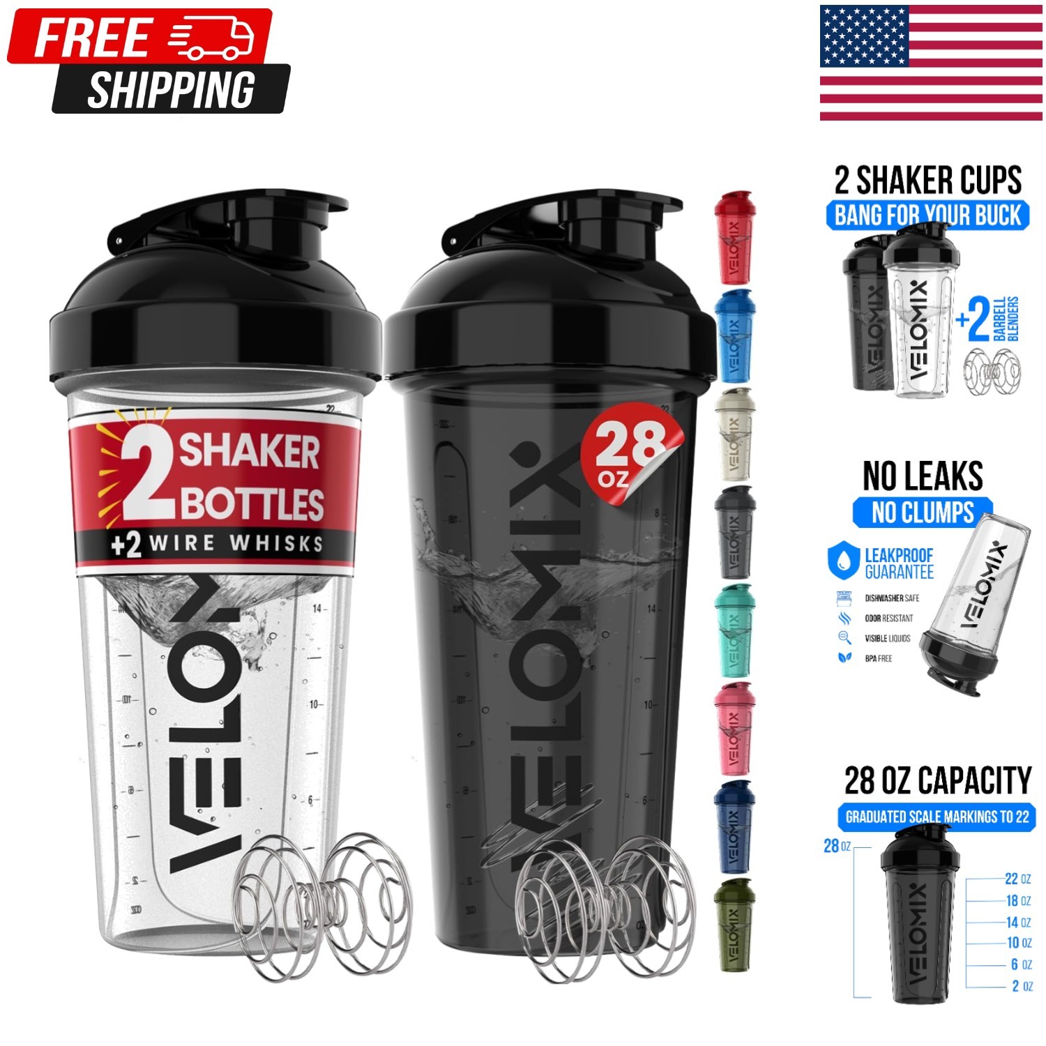 2 Pack 28oz Protein Shaker Bottle – Leakproof for Protein & Pre-Workout