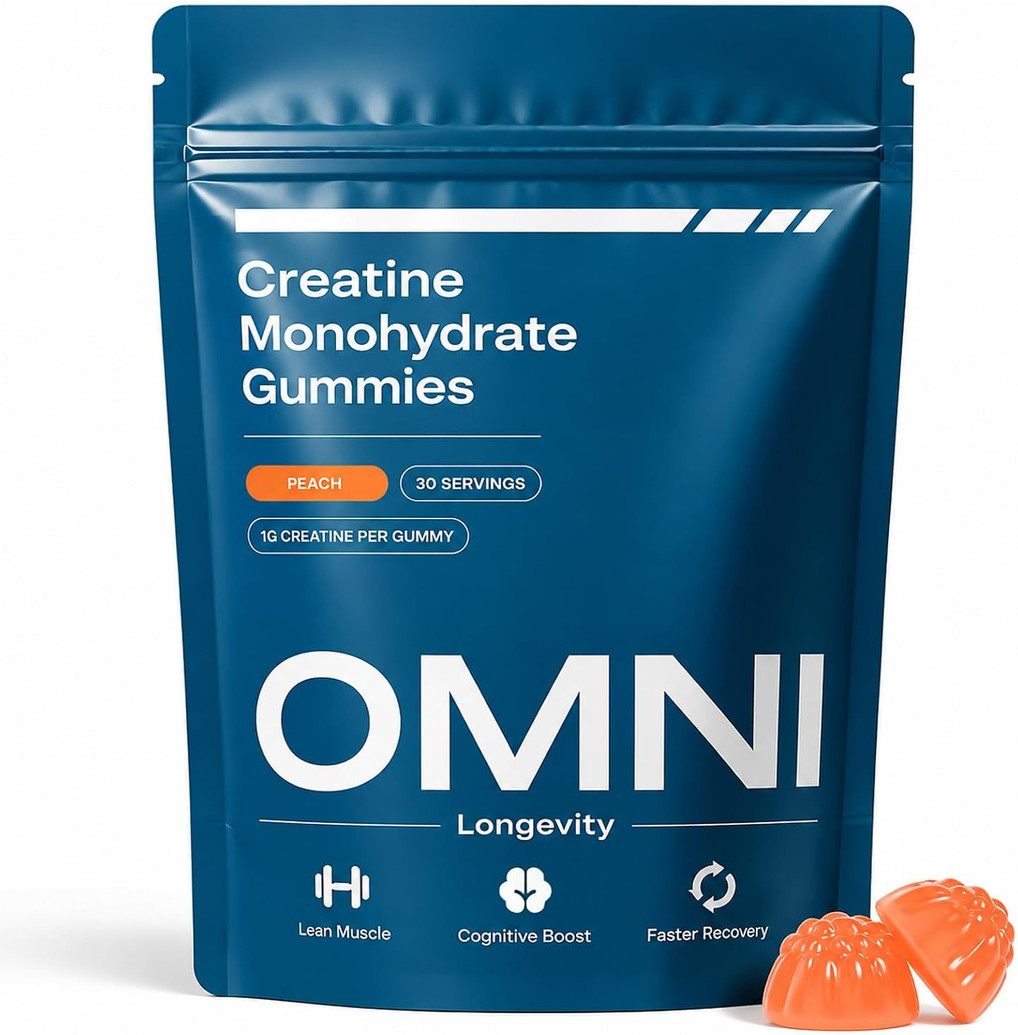 Omni Creatine Monohydrate Gummies Peach 30 Servings Peach Flavor 1g per Gum