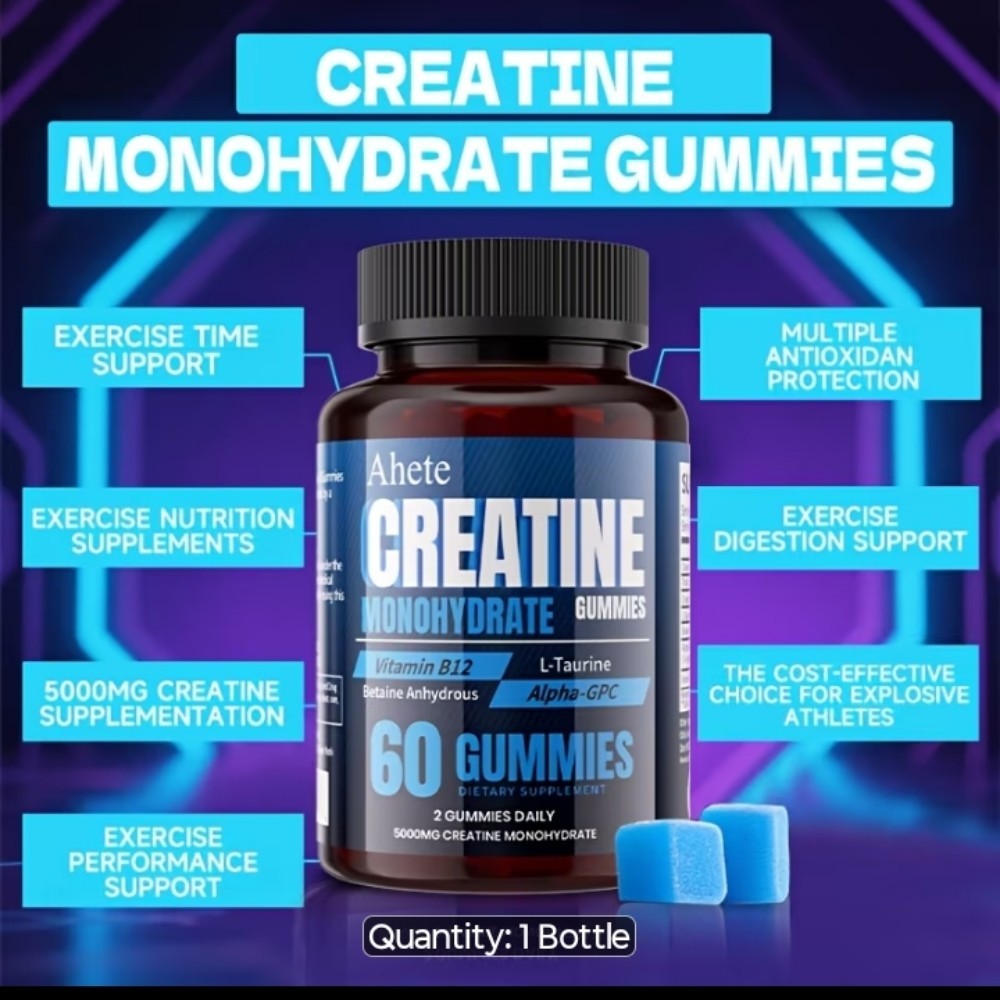 Creatine Monohydrate GUMMIES 🫐 Flavor 1 Sugar Free 1 Month Supply for Pump 💪