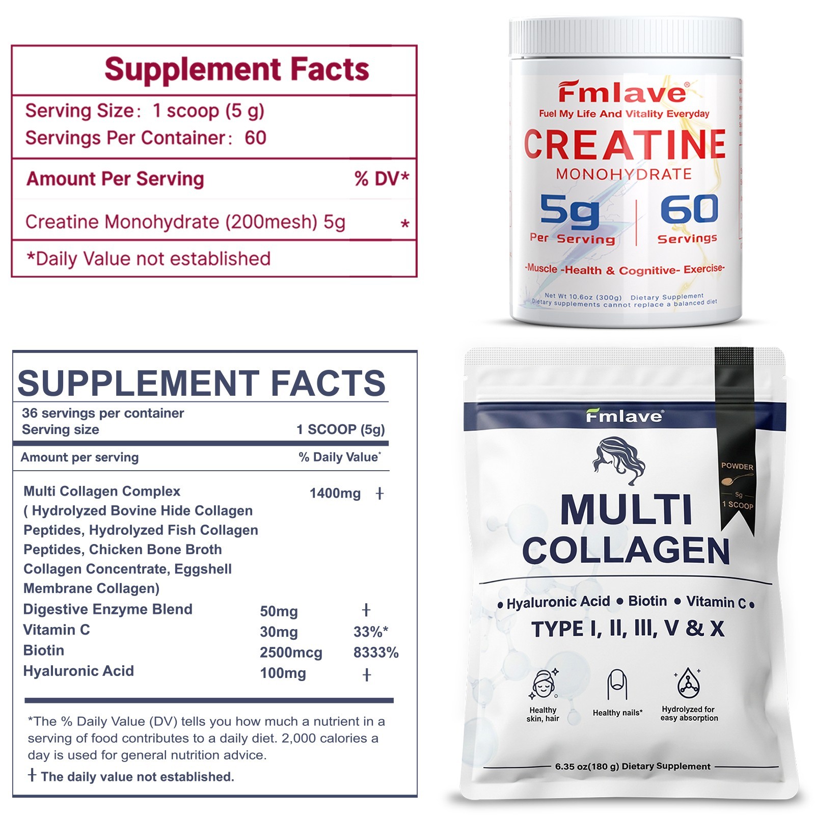 Creatine Monohydrate + Multi Collagen Powder for Women 60 Servings Glute Builder