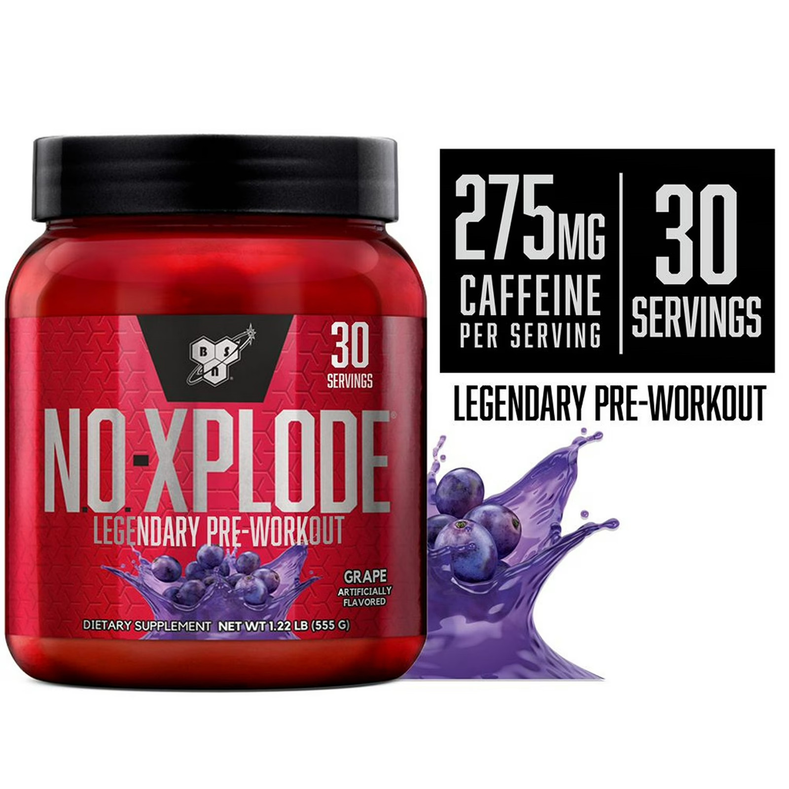 BSN N.O.-XPLODE Pre Workout Powder Grape Energy Focus Endurance 30 Servings
