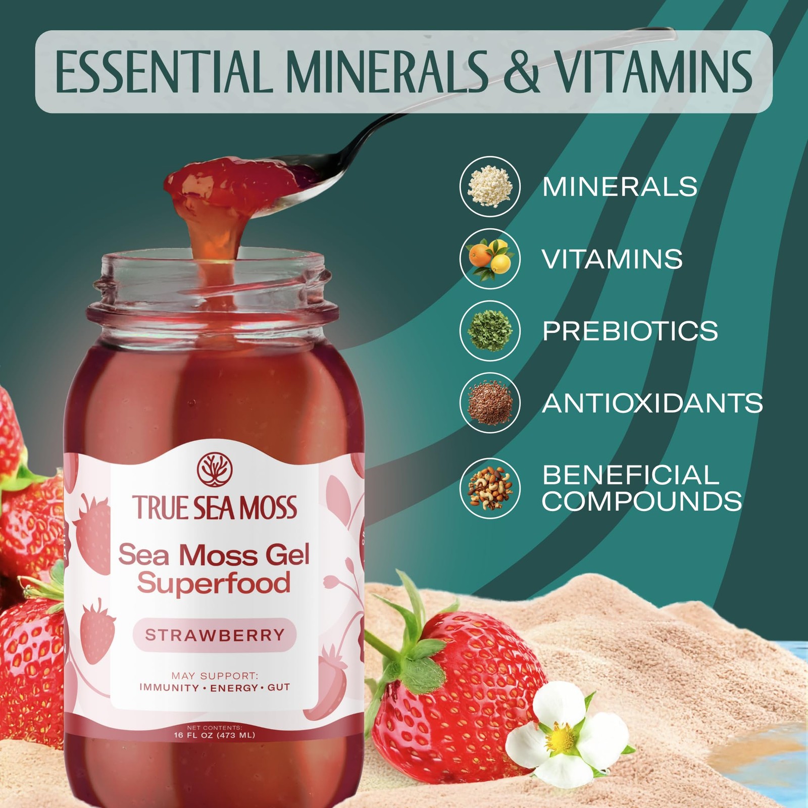 Sea Moss Gel – Wildcrafted, USA-Made, Strawberry Flavor, Pack of 2, Fresh & J…