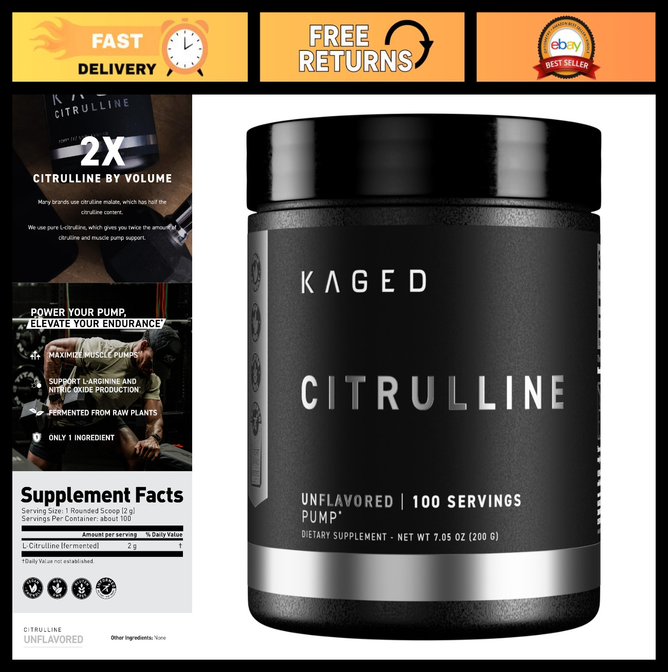 L-Citrulline Powder Unflavored | Nitric Oxide Booster | Enhanced Muscle Pumps |