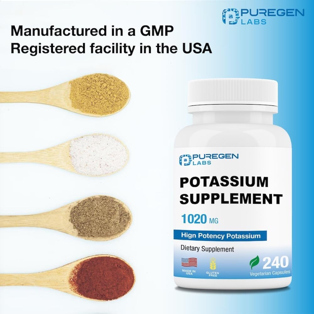 Puregen Labs Potassium Bicarbonate Supplement 1020 mg, 240 Vegetarian Caps