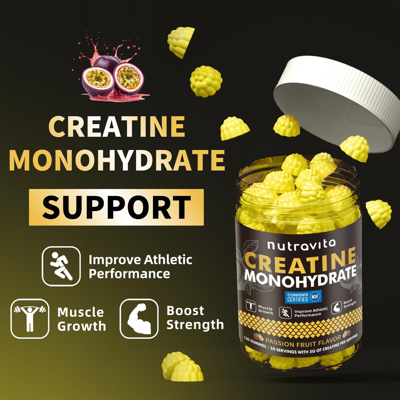 NSF Certified Creatine Gummy – Creatine Monohydrate Gummies for Men & Women-5…