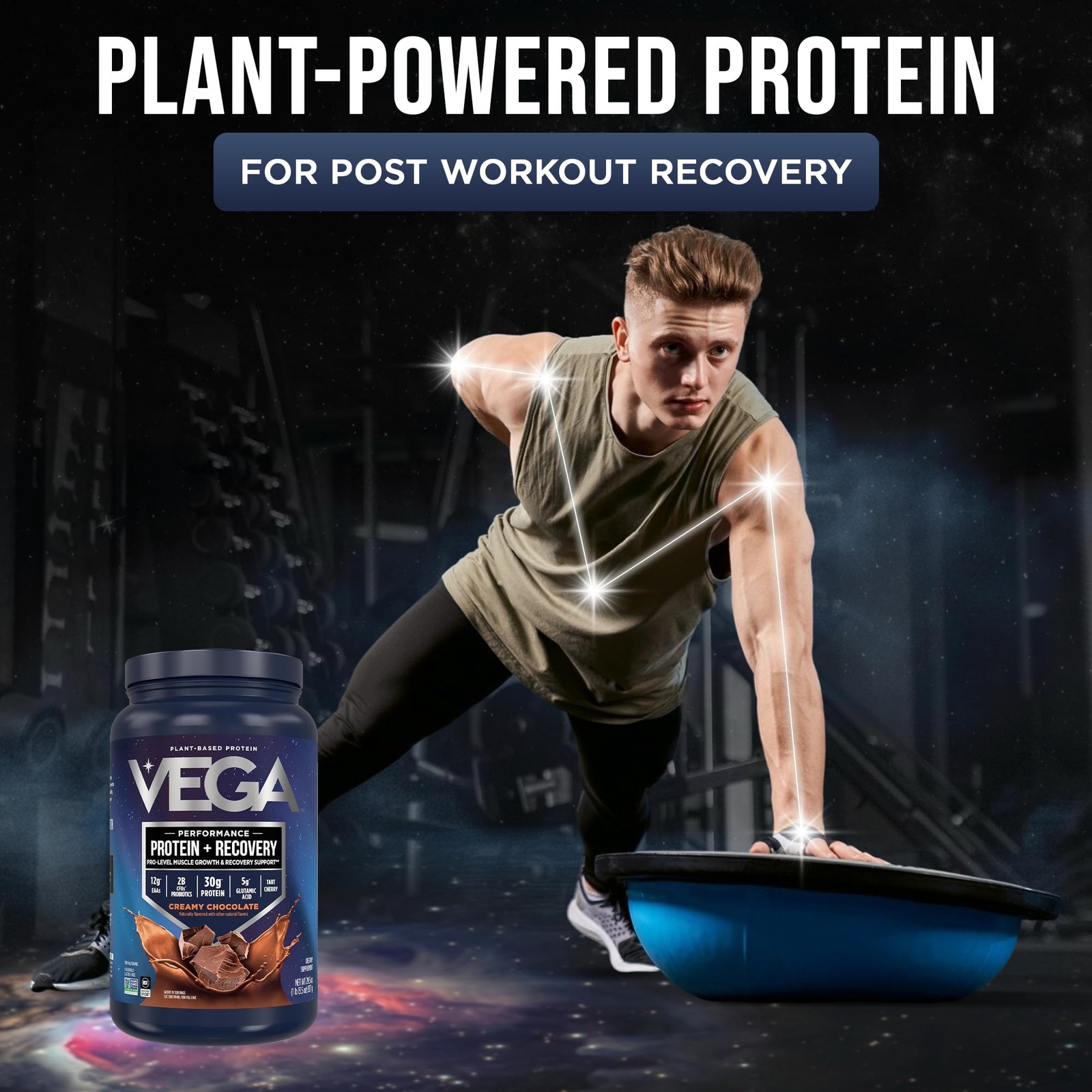 Vega Protein Recovery Chocolate 30G Vegan Protein Dairy Gluten Probiotics Nsf