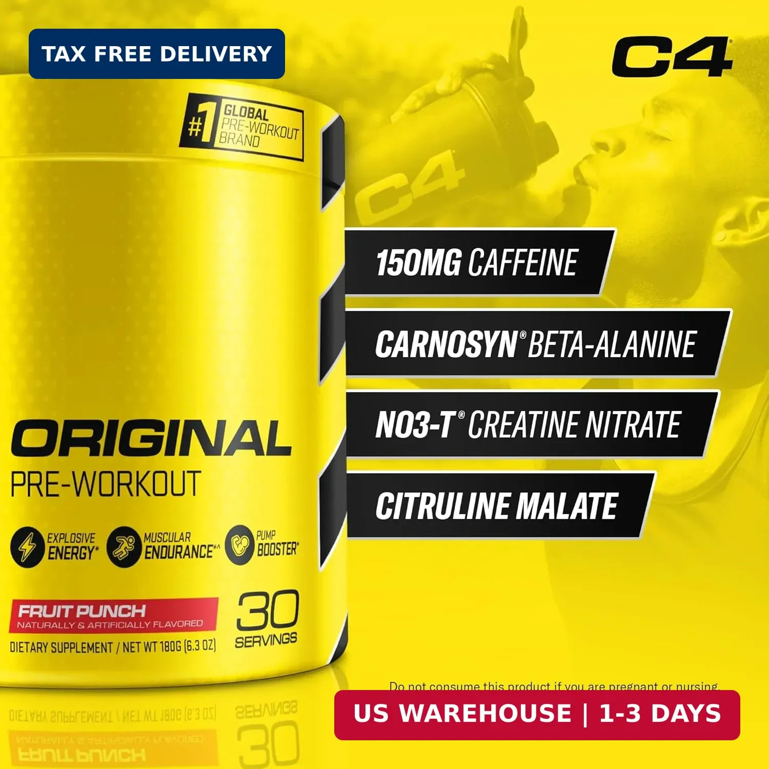 C4 Original Pre Workout Powder with 150mg Caffeine, 30 Servings