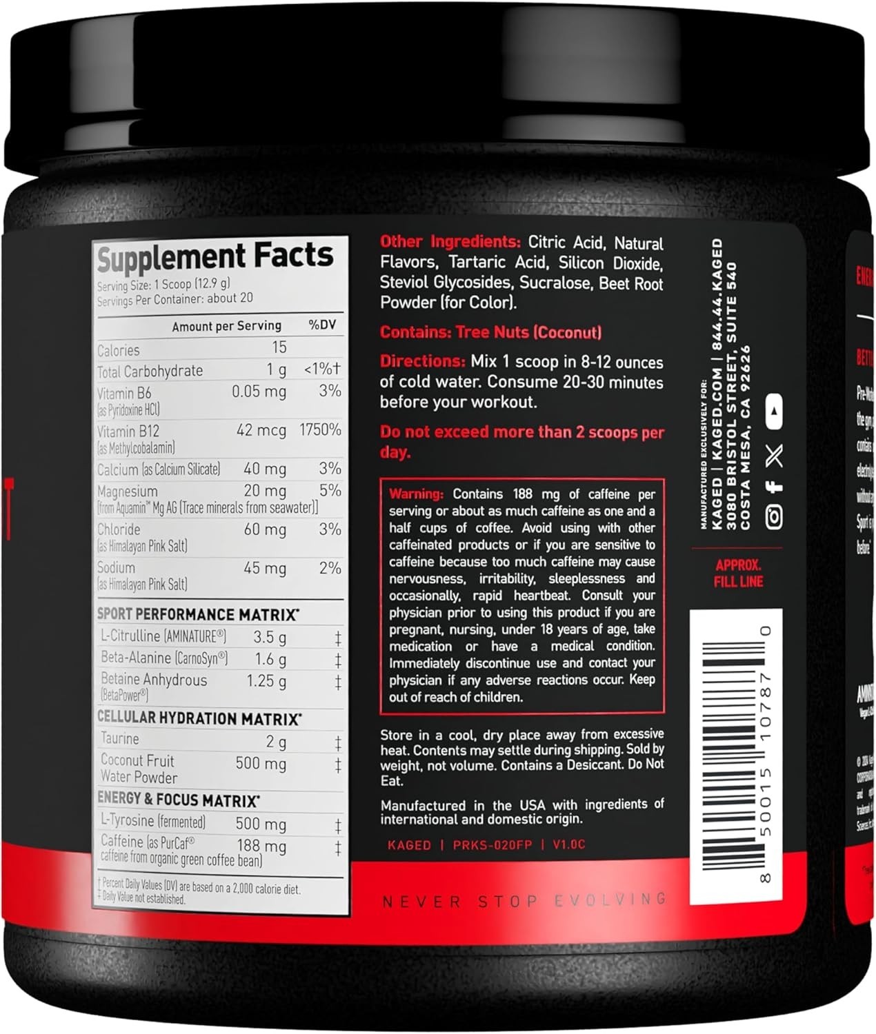 Nitric Oxide Pre Workout Supplement – 188mg Caffeine, Fruit Punch, 20 Servings