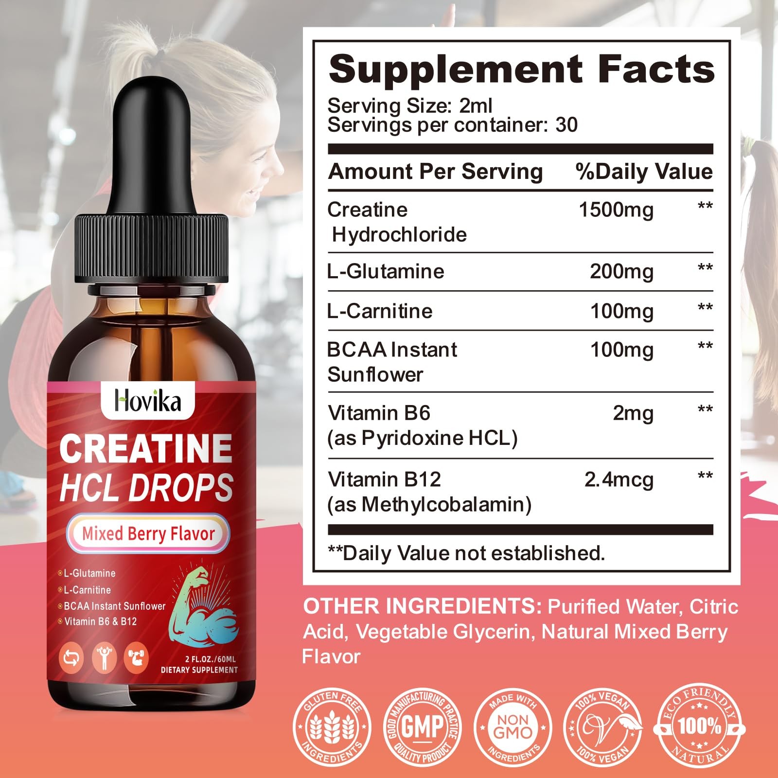 Creatine HCL Liquid Drops for Men & Women Creatine Hydrochloride with L-Carni…