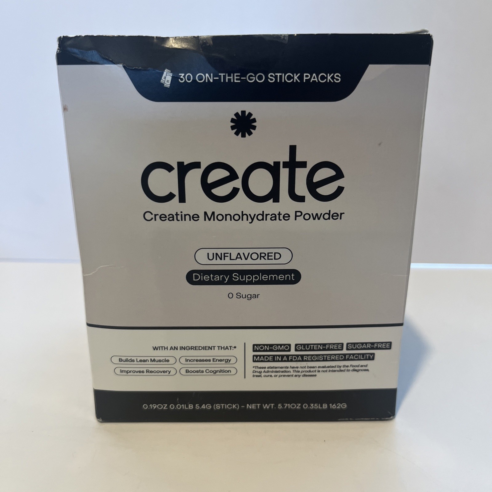 Create Creatine Monohydrate Powder Unflavored 30ct On-The-Go Stick Packs 08/2027