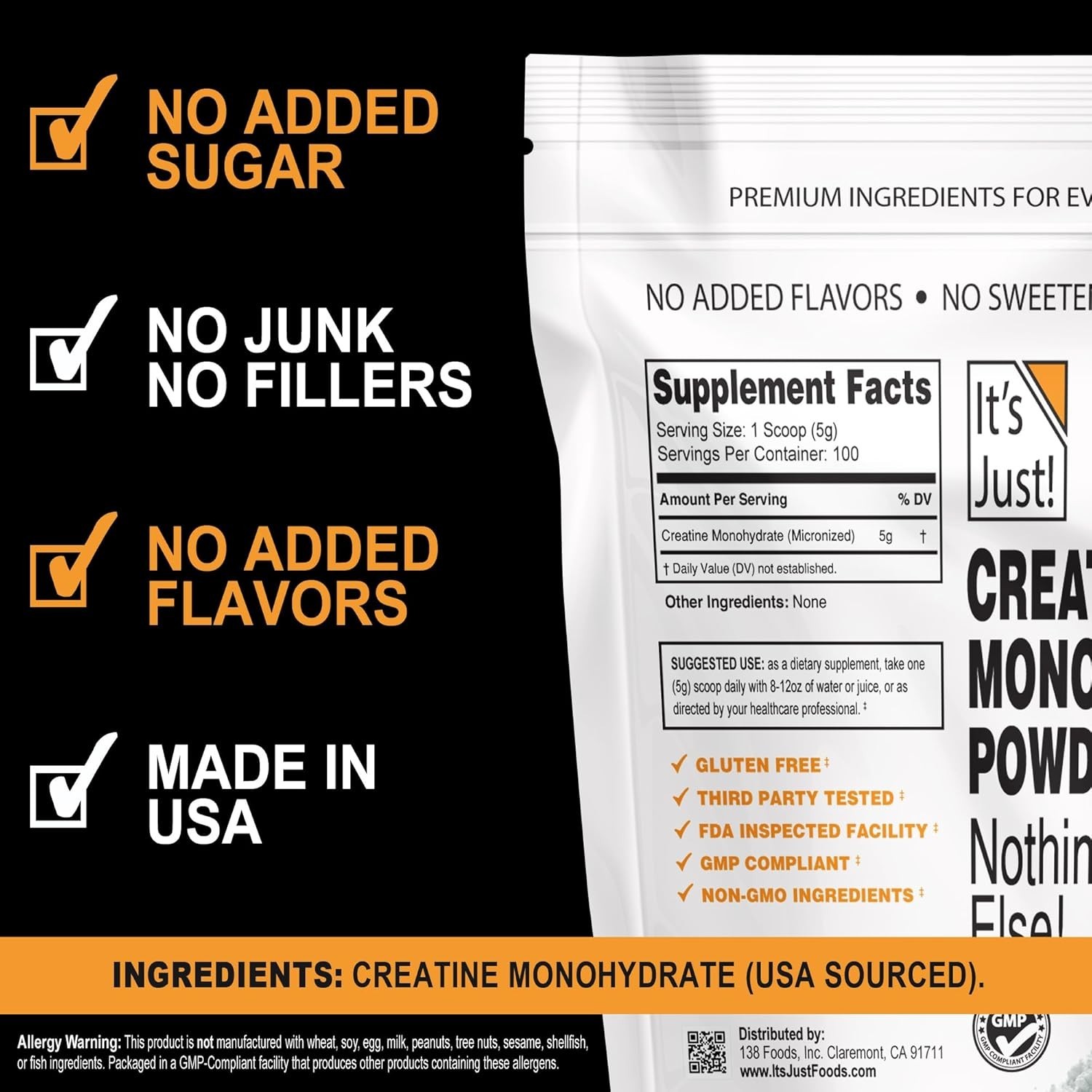 Creatine Monohydrate Powder, Pure Creatine Powder, , 3rd Party Lab Tested, 5g…