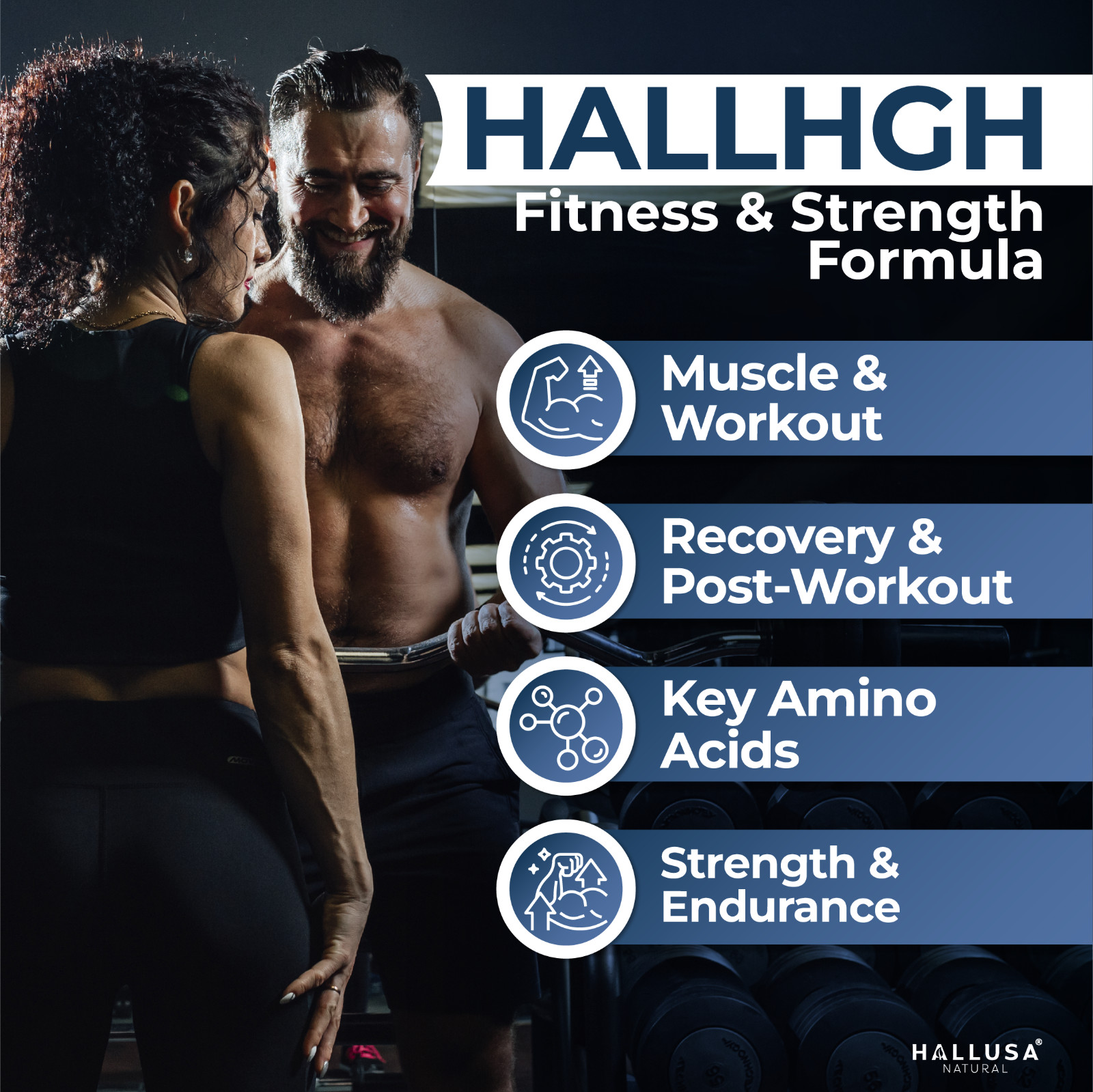 Hallusa Natural HGH-Booster L-arginine & Nitric Oxide Support, 60 Tablets
