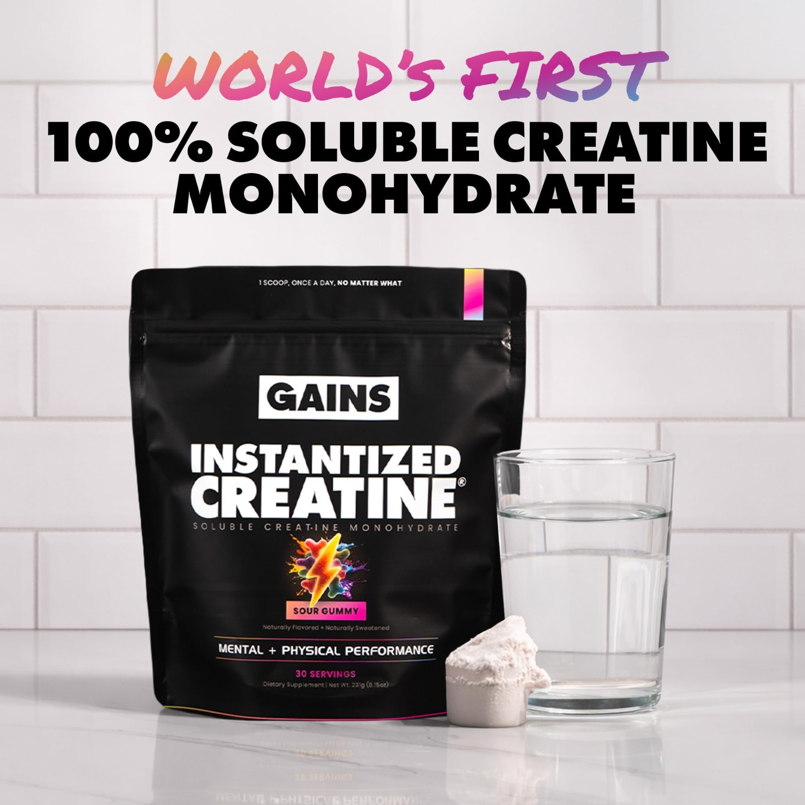 Instantized Creatine Monohydrate Powder, Sour Gummy, 30 Servings | Muscle Buildi