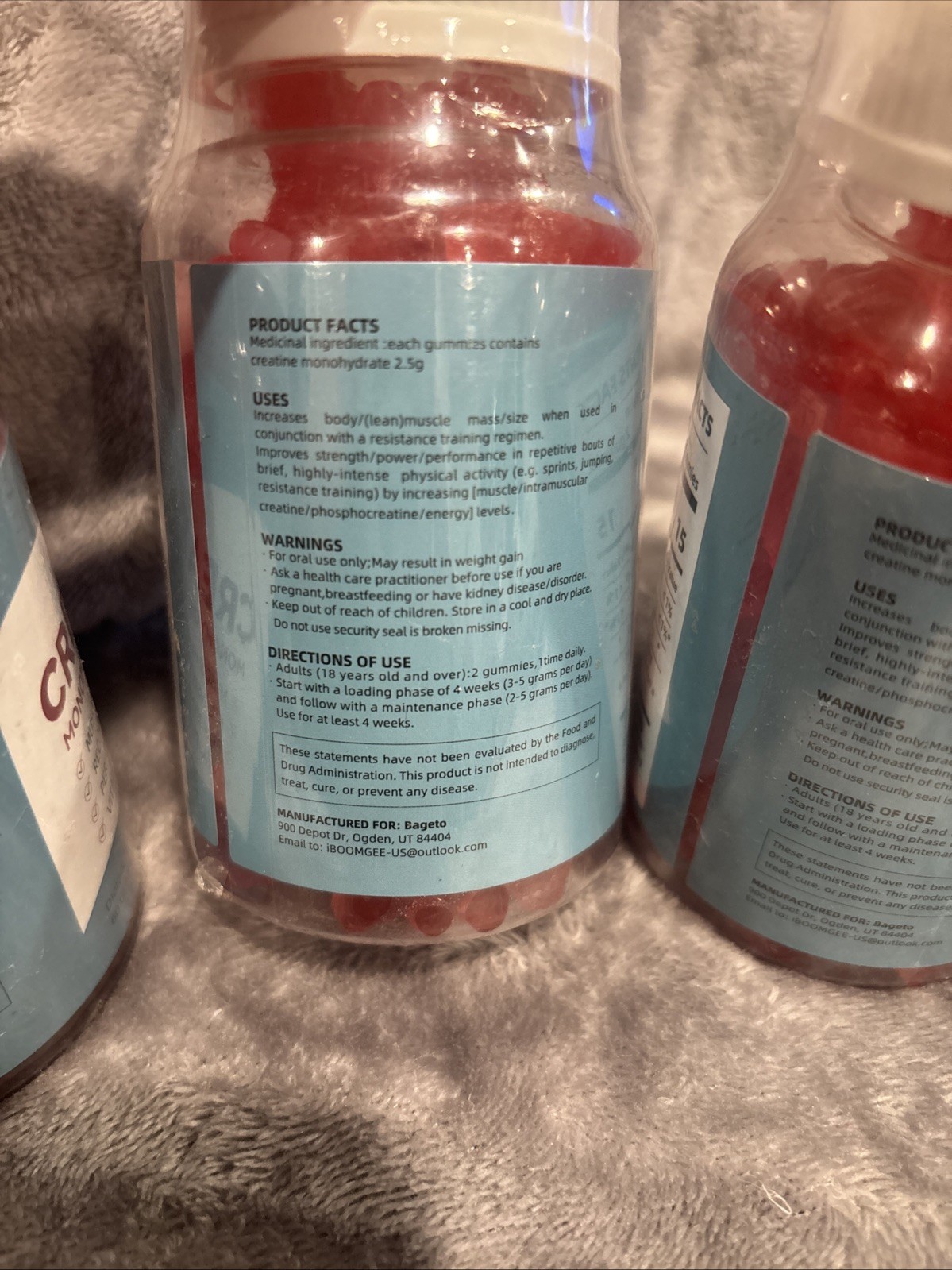 3x Bageto Creatine Monohydrate Gummies 5g Strawberry 60ct (180 Total) 11/26