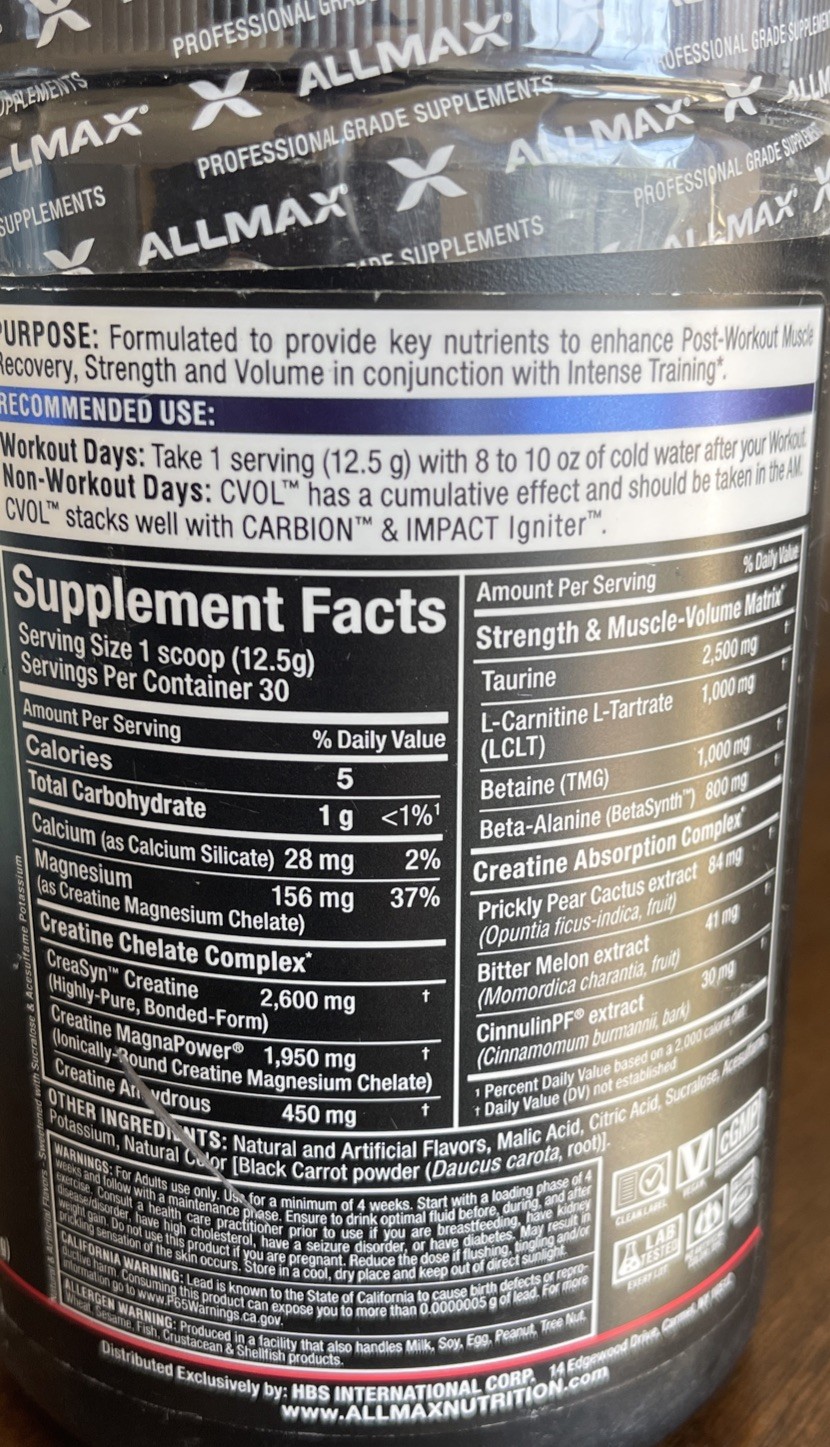 C:VOL™, Post Workout Creatine complex Raspberry Kiwi Kamikaze, 13.2 oz (375 g)