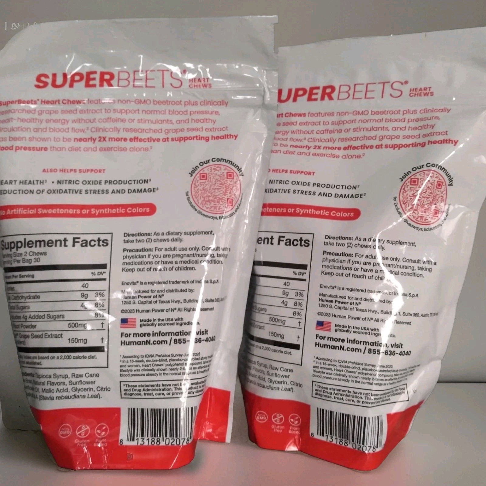HumanN SuperBeets Heart Chews, Pomegranate Berry, 60 Chews, 2 Pack