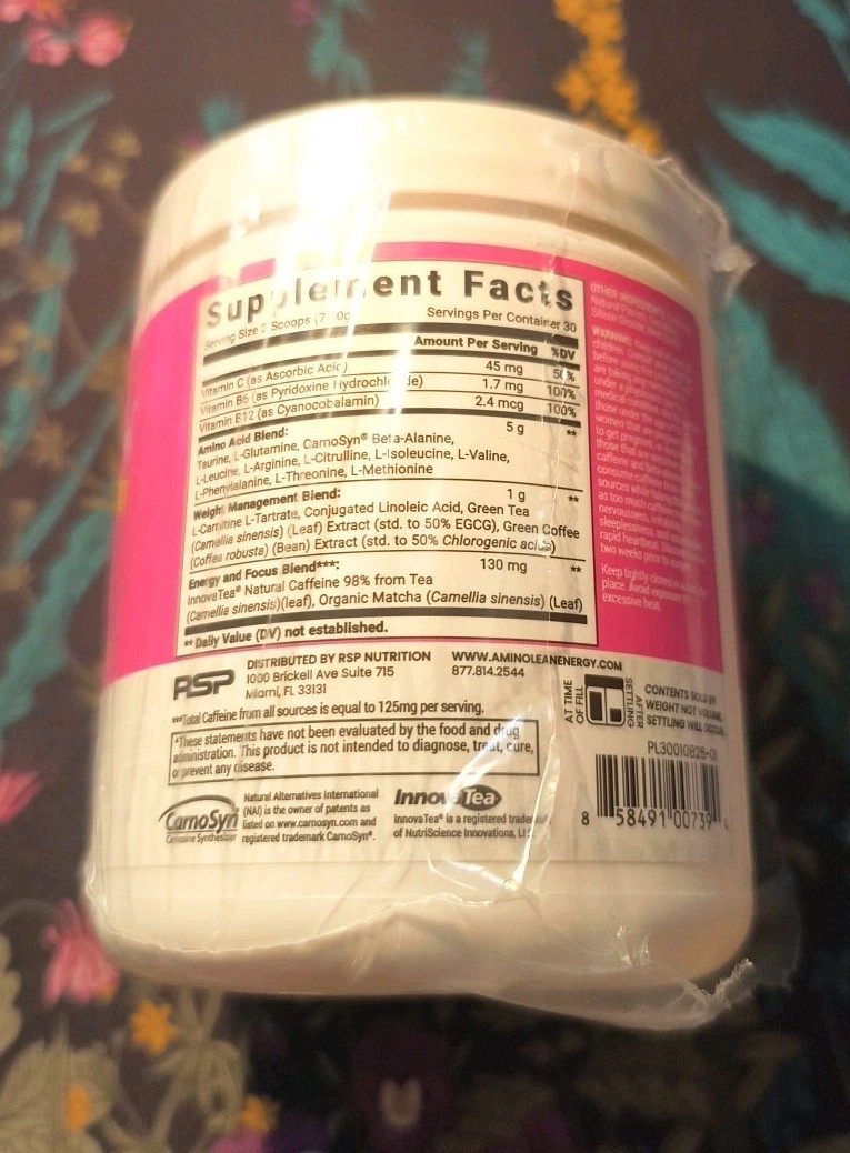 RSP AminoLean Energy Weight Management Pink Lemonade 8.68oz Exp 3/28