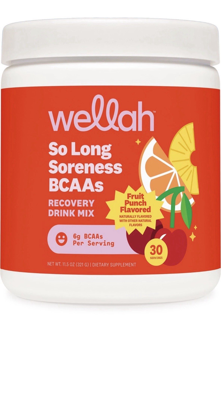 Wellah So Long Soreness BCAA Powder (Fruit Punch Flavored) 30 ServingsExp10/2027