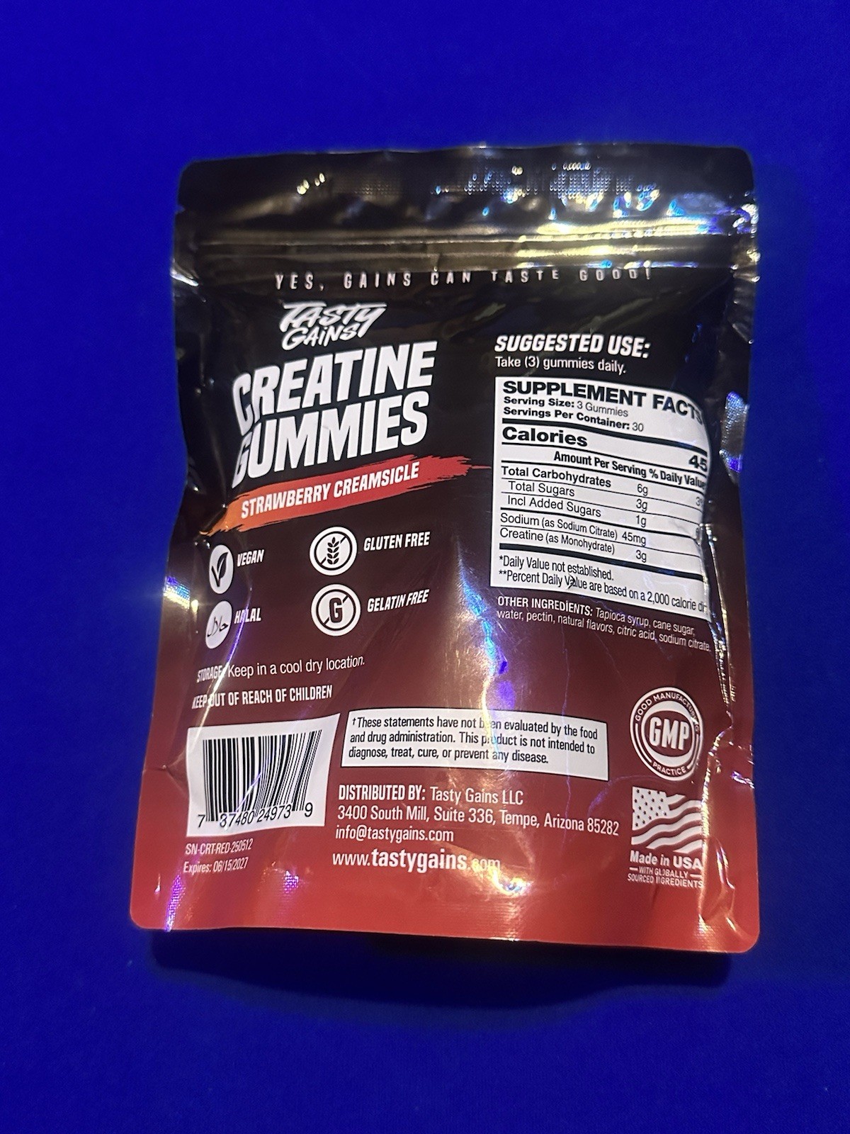 TASTY GAINS Creatine Gummies 90g of Creatine Monohydrate – Strawberry Creamsicle