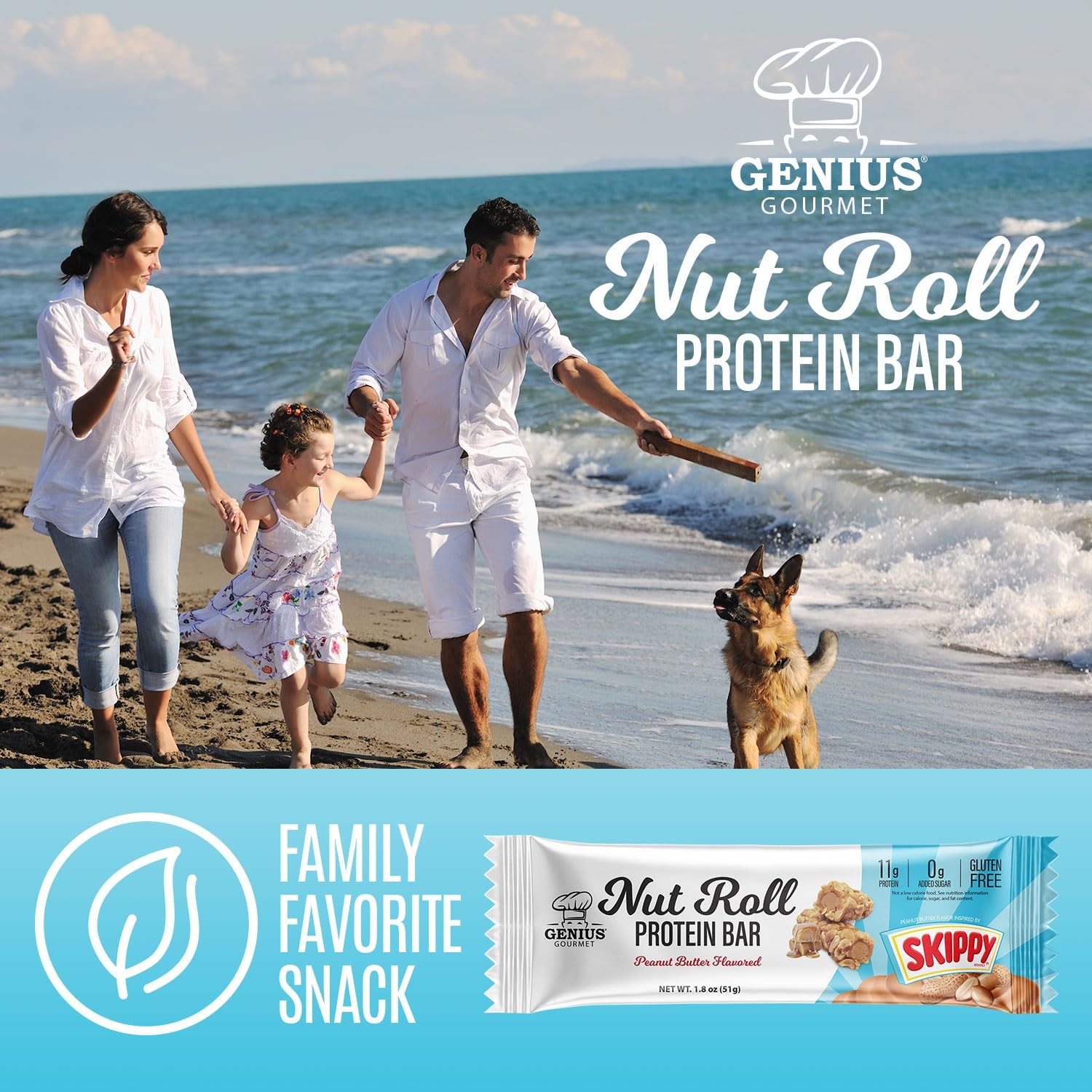 Genius Gourmet SKIPPY Peanut Butter 11g Protein Nut Roll Bar Gluten-Free Carb-Co