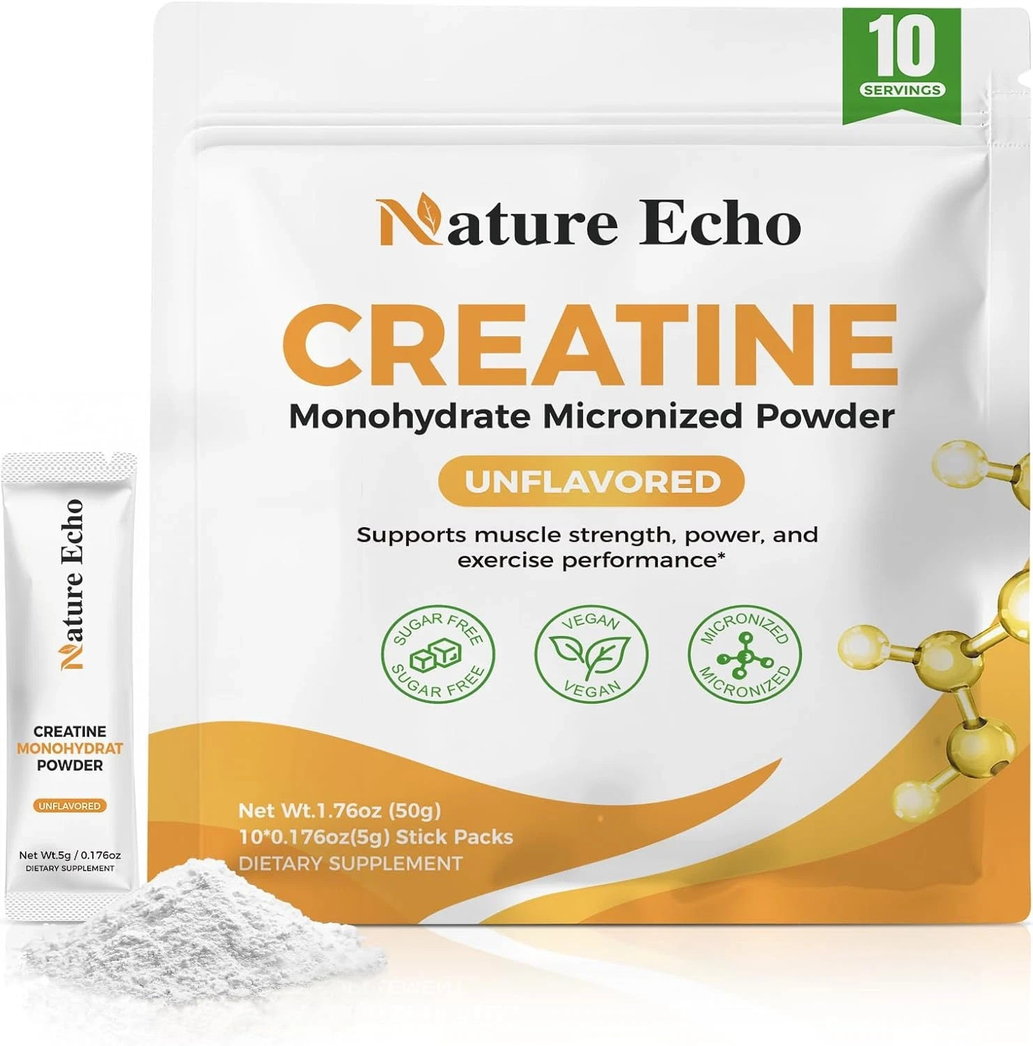 Creatine Monohydrate Micronized Powder – 10 Single-Serve Travel Packs 5G – Clean