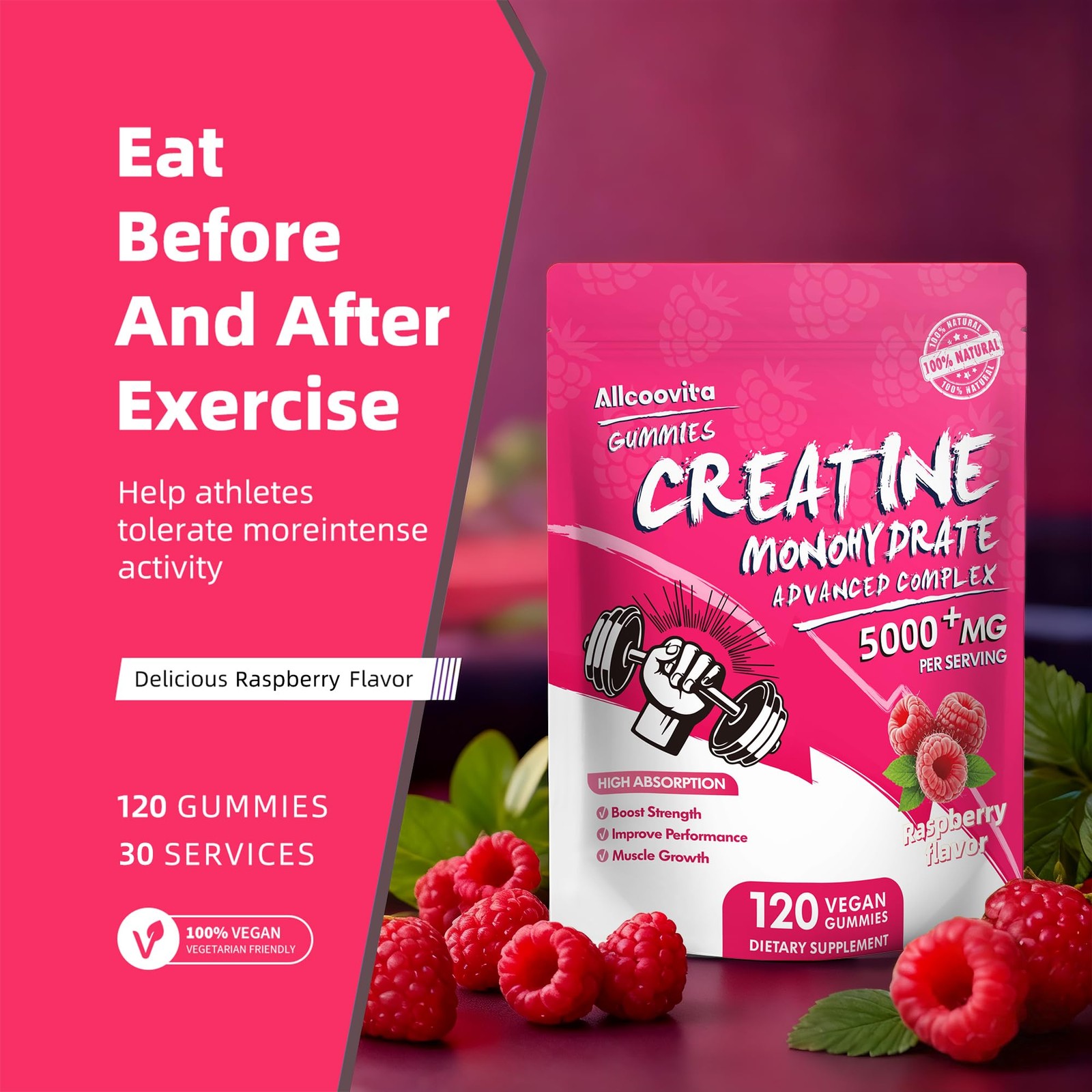 NSF Certified Creatine Gummy – Creatine Monohydrate Gummies 5000mg for Men & …