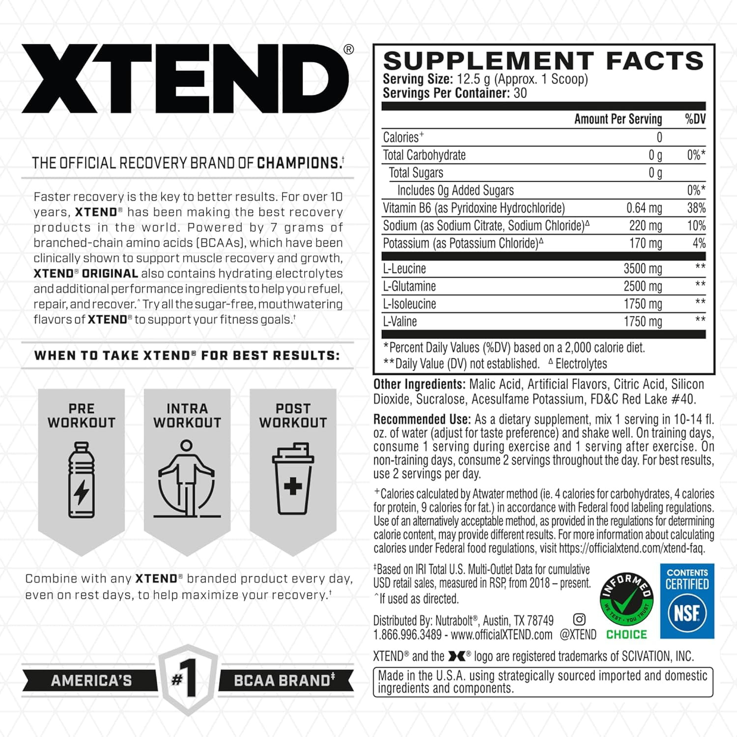 CELLUCOR XTEND® ORIGINAL BCAA 7g 90 Servings Muscle Recovery + Electrolytes