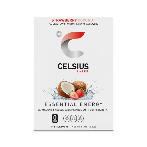 CELSIUS On The Go Energy Drink Mix, Strawberry Coconut (14 Stick Pack)