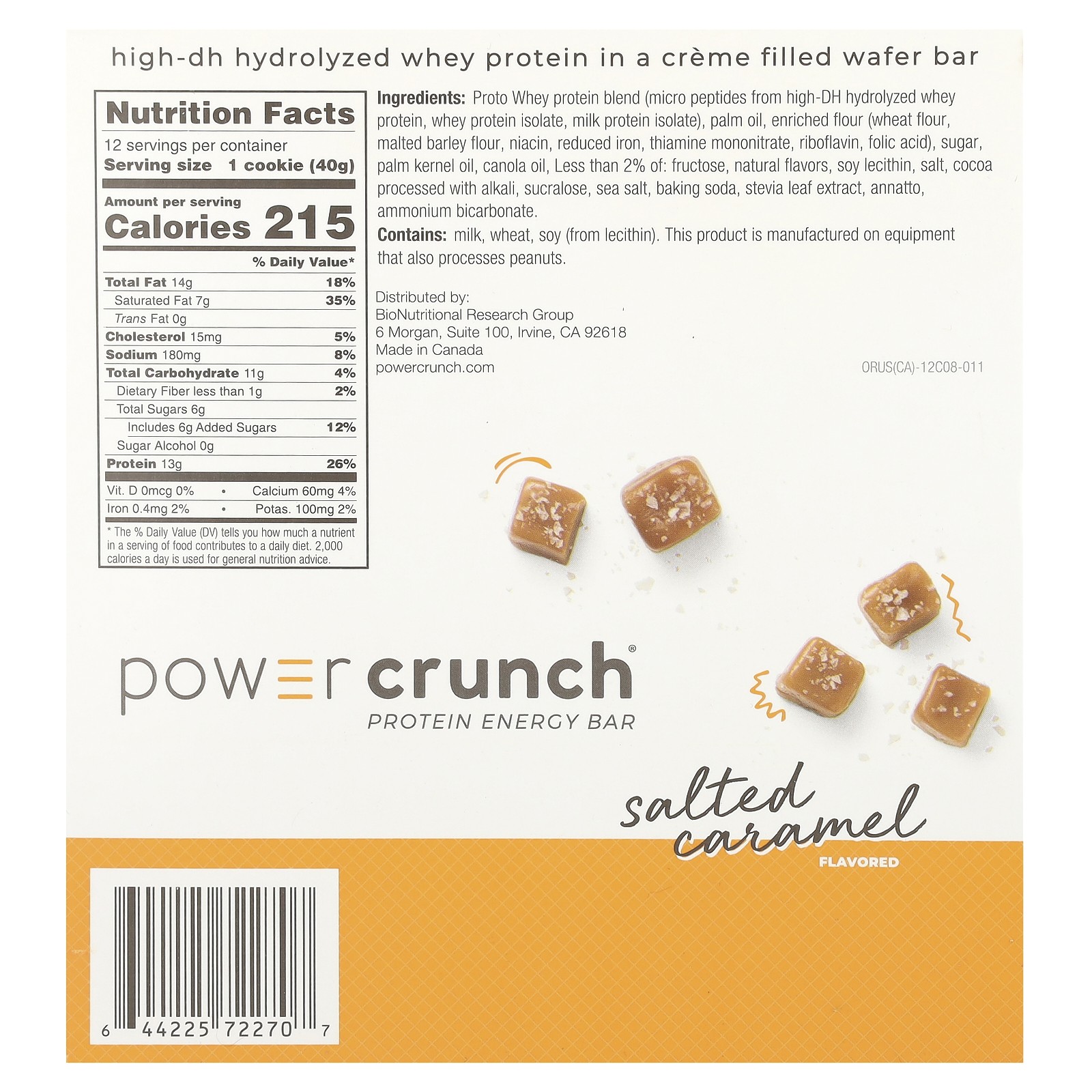 Power Crunch Protein Energy Bar, Salted Caramel, 12 Bars, 1.4 oz (40 g) Each