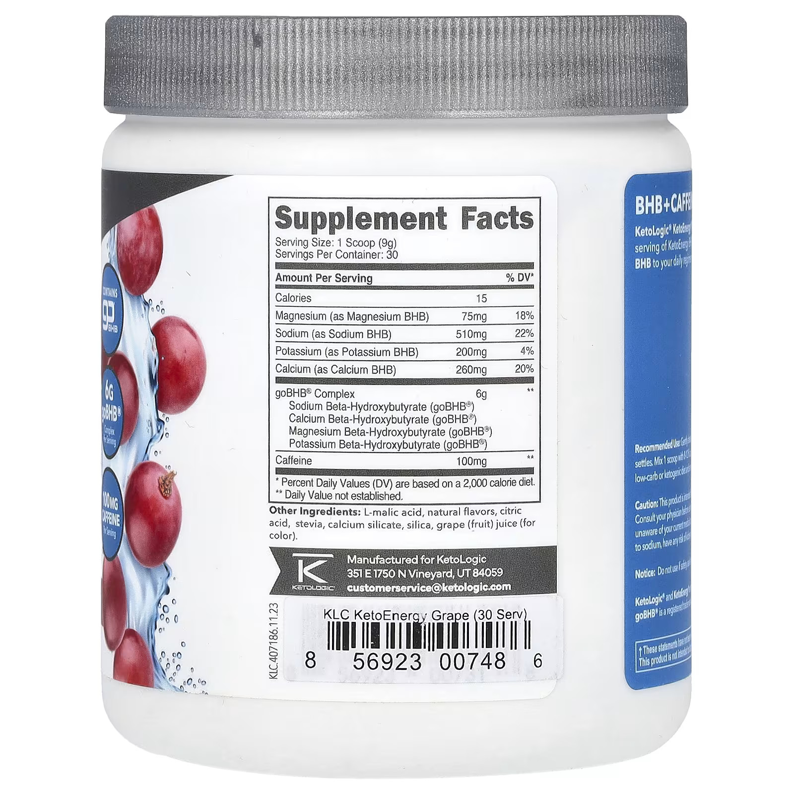 2 X KetoLogic, Keto Energy, BHB + Caffeine, Grape, 9.1 oz (255 g)