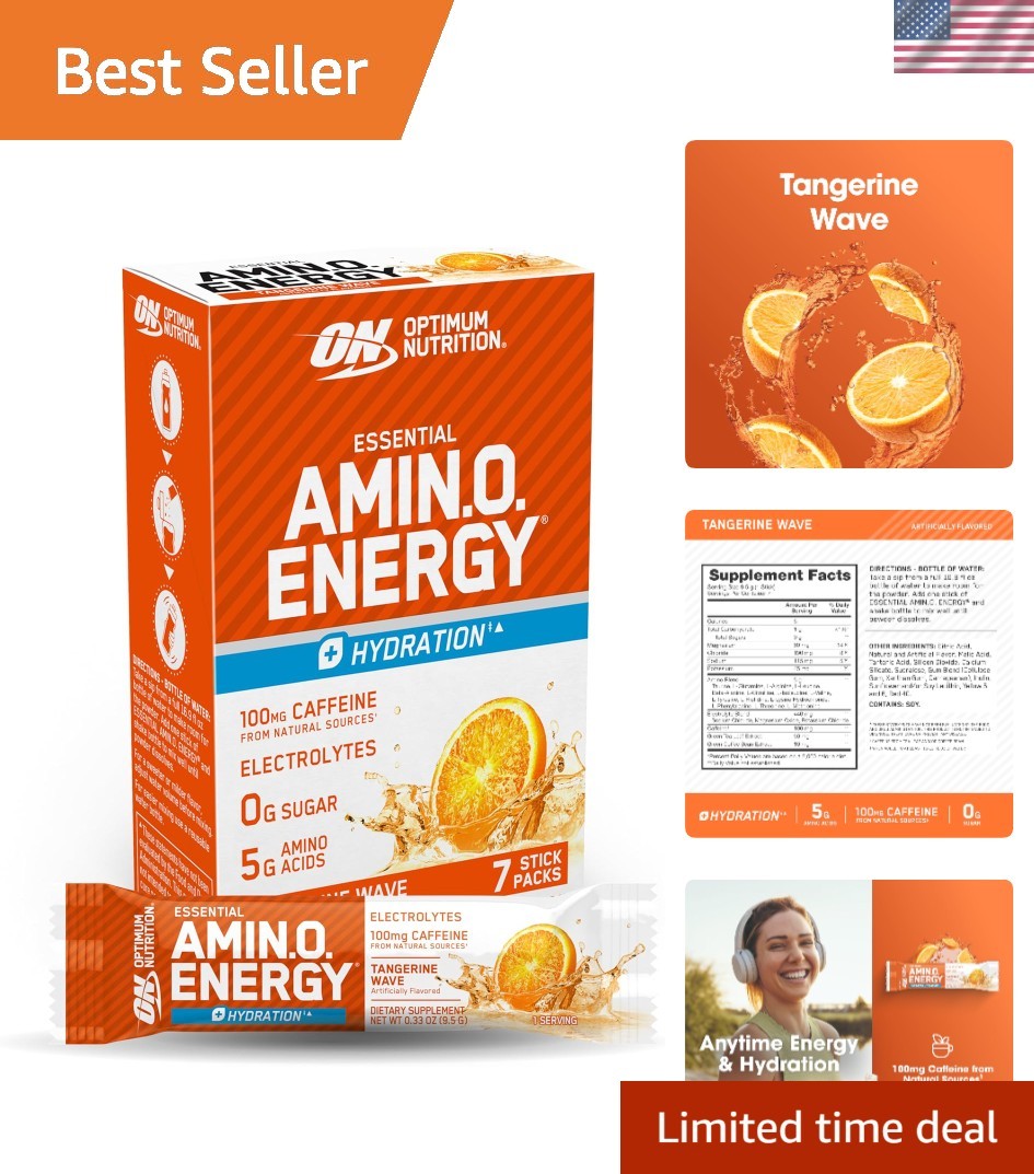 Tangerine Wave Energy Powder with Electrolytes – 7 Stick Packs for Hydration