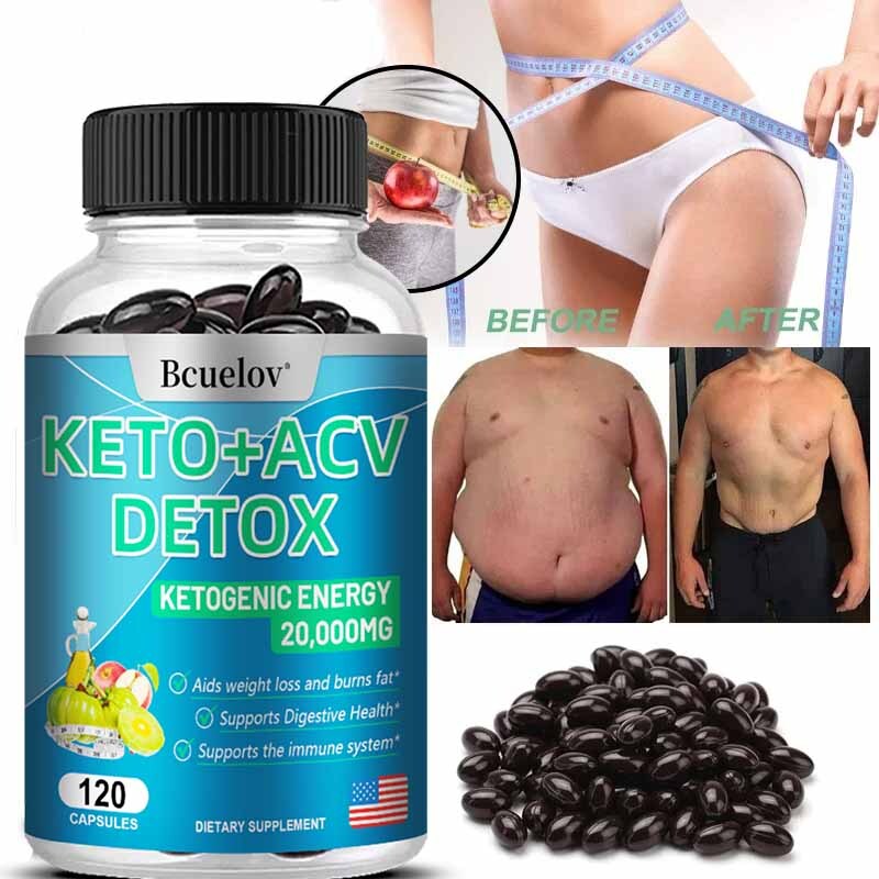 Keto + ACV Detox Capsules 20,000mg Apple Cider Vinegar Weight Loss Fat Burn