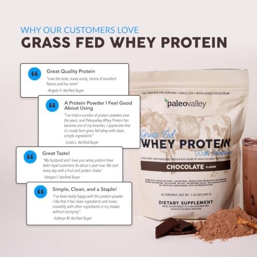 Paleovalley 100% Grass Fed Whey Protein Powder with Colostrum, Chocolate | Gut H