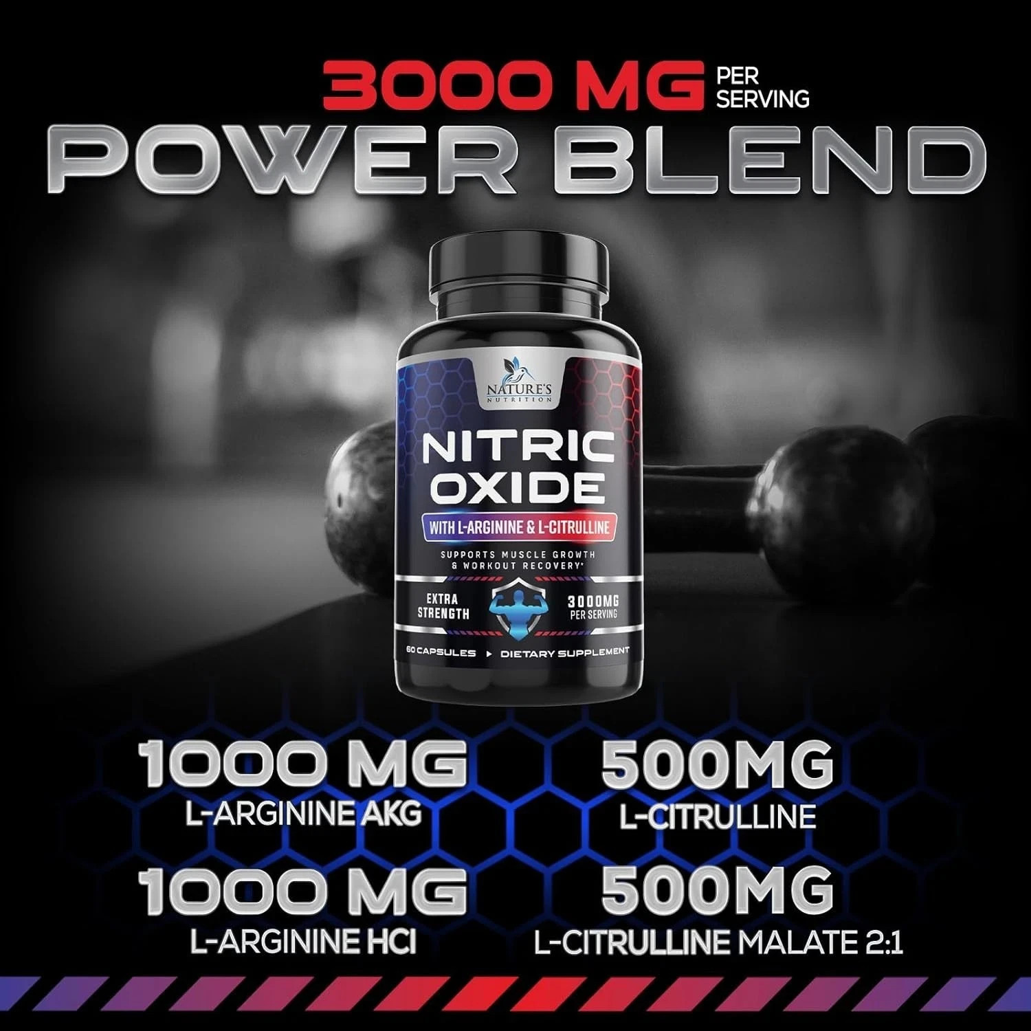 Nitric Oxide Booster Extra Strength 3000mg – L Arginine 3X Strength Nitric Oxide