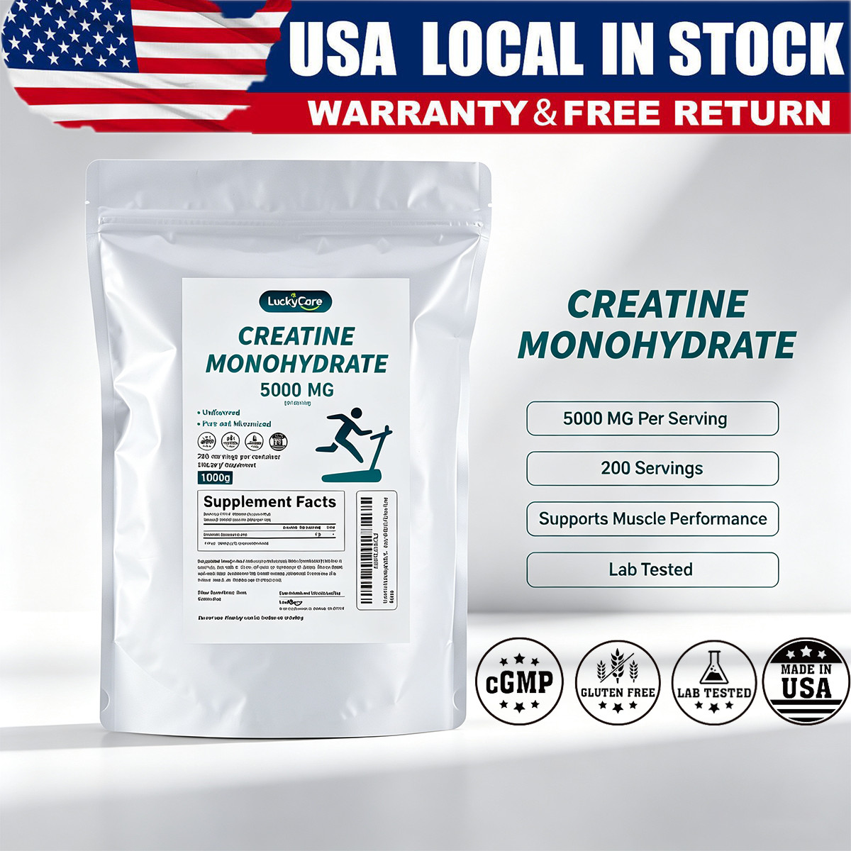 Micronized Creatine Monohydrate 1000g Pure Unflavored 200 Servings USA Made