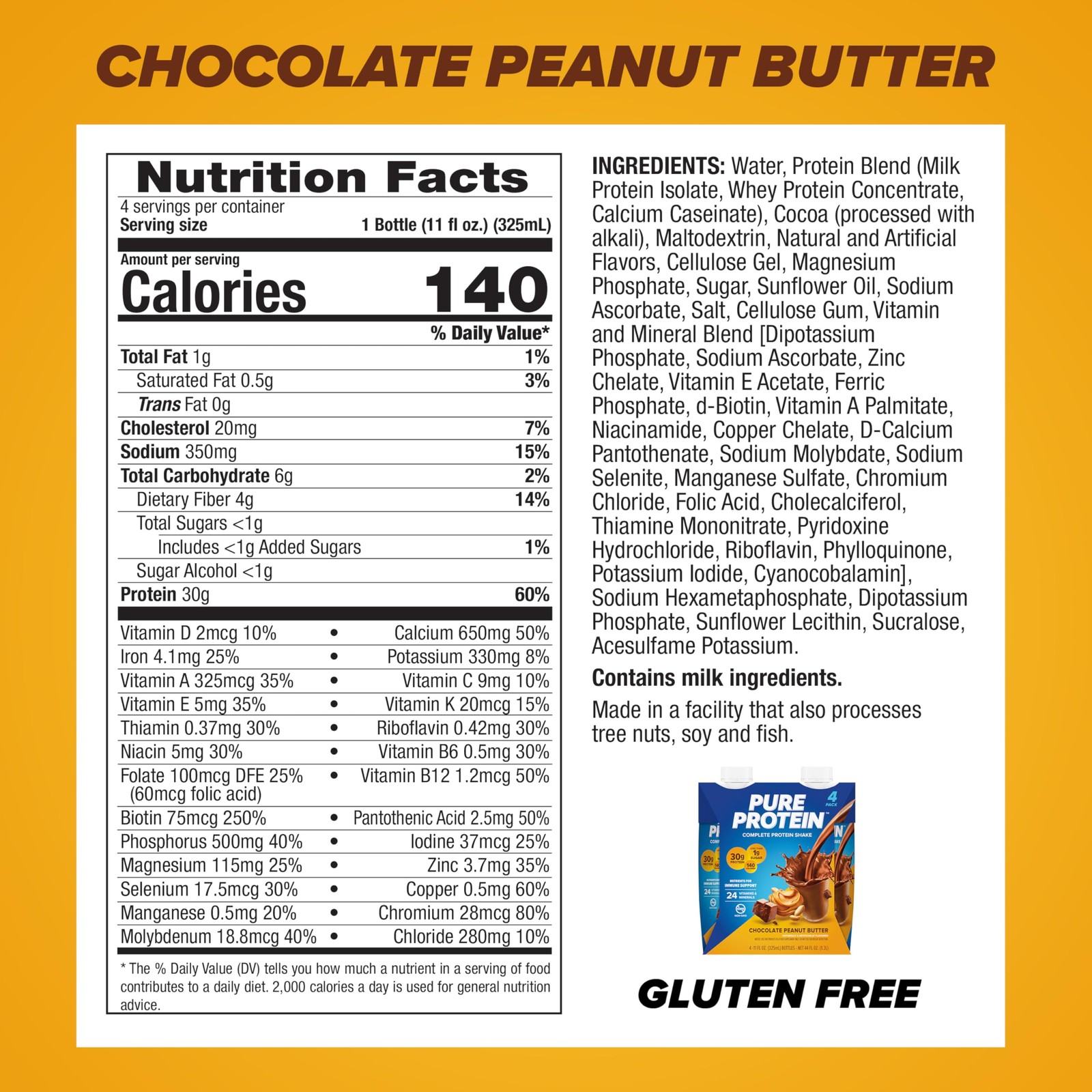 Pure Protein Chocolate Peanut Butter Keto-Friendly, Ready-to-Drink with Vitamins
