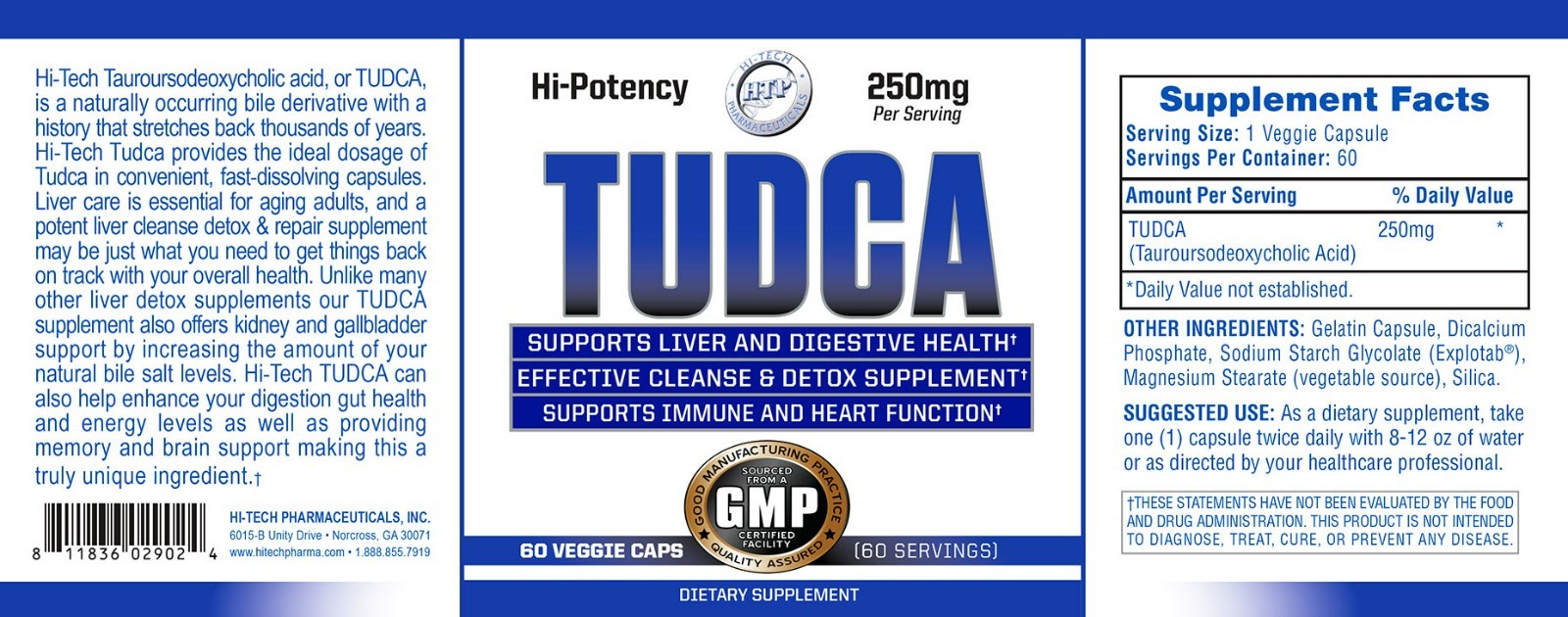 Hi-Tech Pharmaceuticals TUDCA 250mg Per Capsule 60 Caps Liver Support 2/29EXP