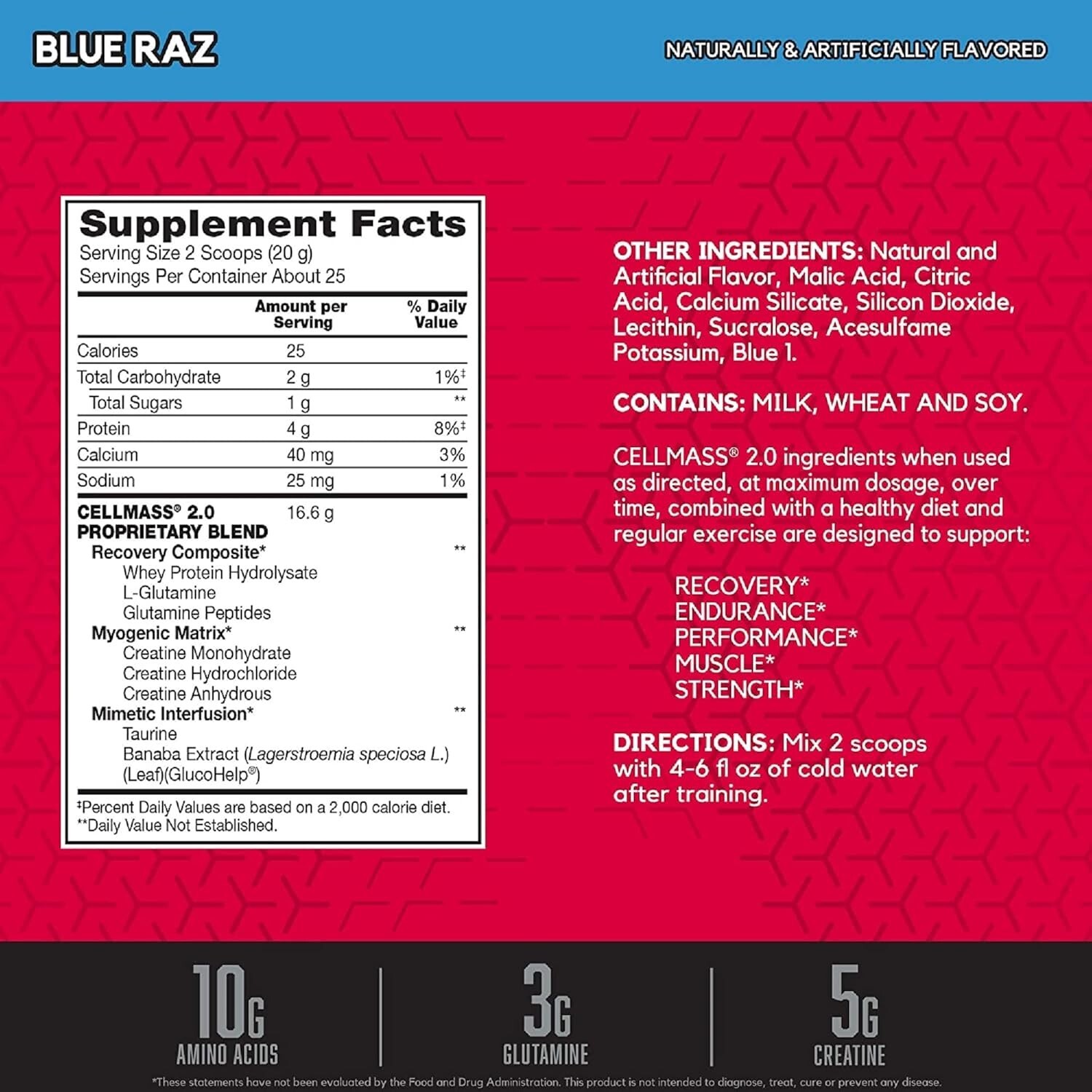 BSN Cellmass 2.0 Post Workout Creatine BCAA Recovery 25 Servings 4 Flavors New