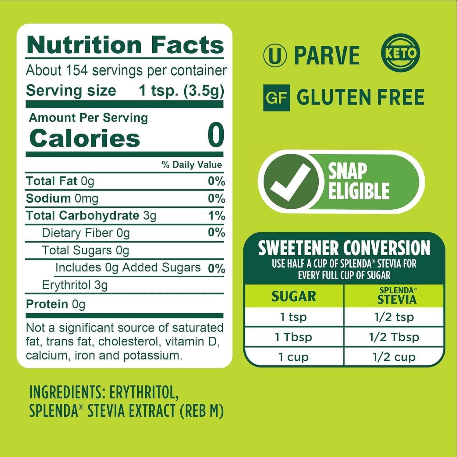 SPLENDA Stevia Zero Calorie Sweetener, Plant Based Sugar 19 Ounce (Pack of 1)