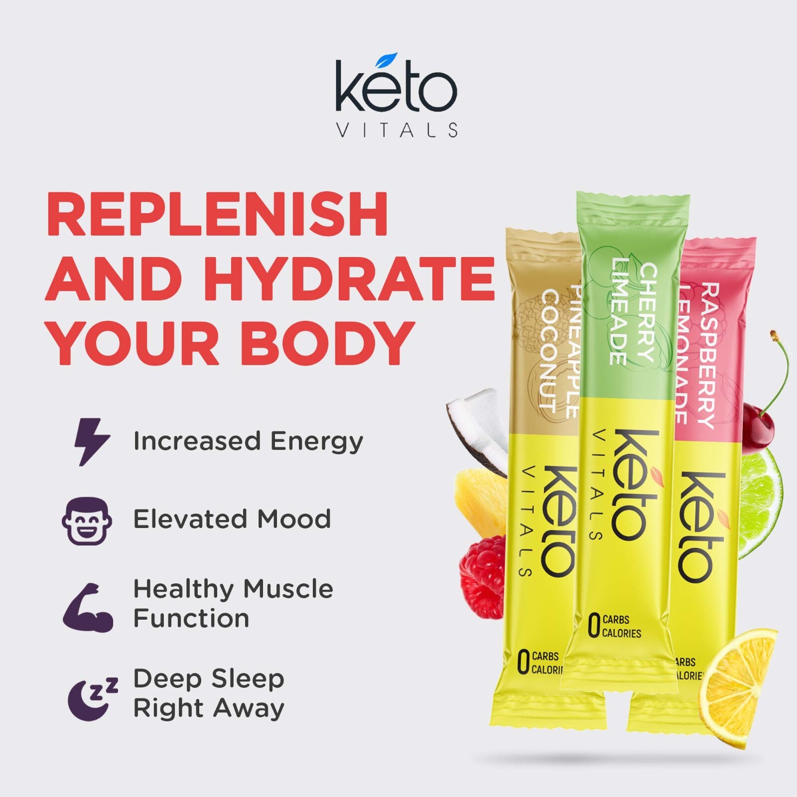 Keto Vitals Tropical Electrolyte Powder Stick Packs Tropical Assorted 30CT
