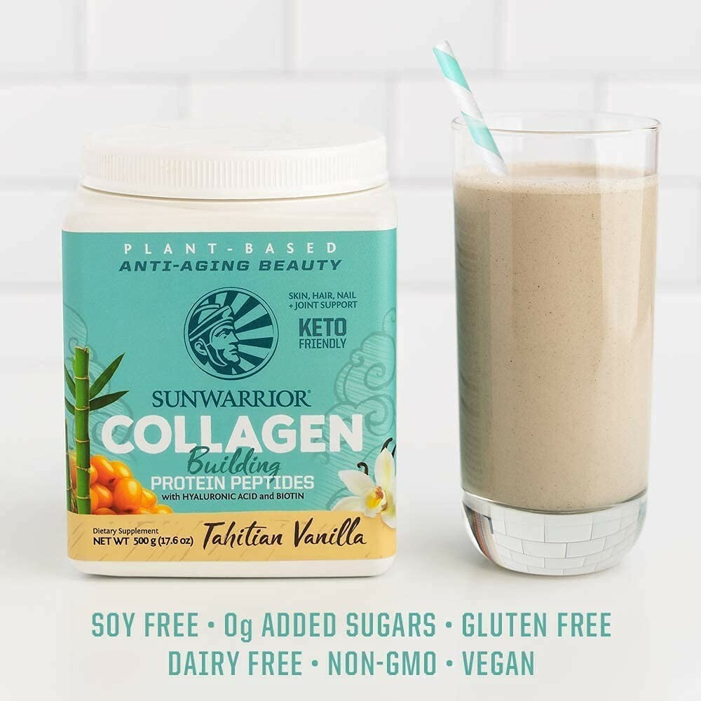 Sunwarrior Collagen Protein Powder with Biotin – Vanilla Flavor, 17.6 oz
