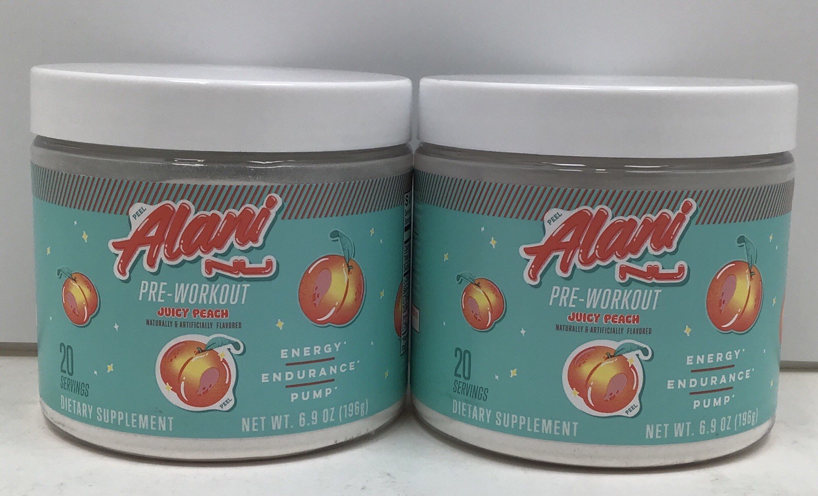 2X ALANI NU PRE-WORKOUT JUICY PEACH 20 SERVINGS EACH EXP 03/2027+ SEALED