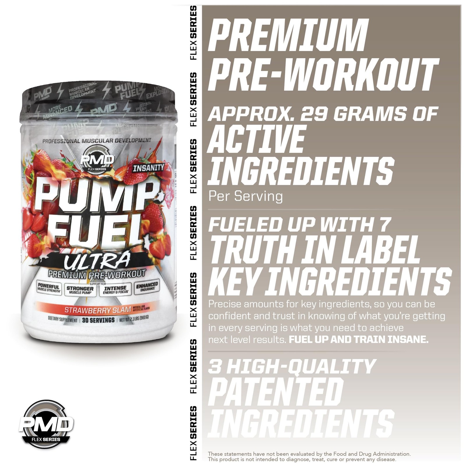 PMD Sports Pump Fuel Ultra Insanity Strawberry Slam Flavor 30 Servings Creatine