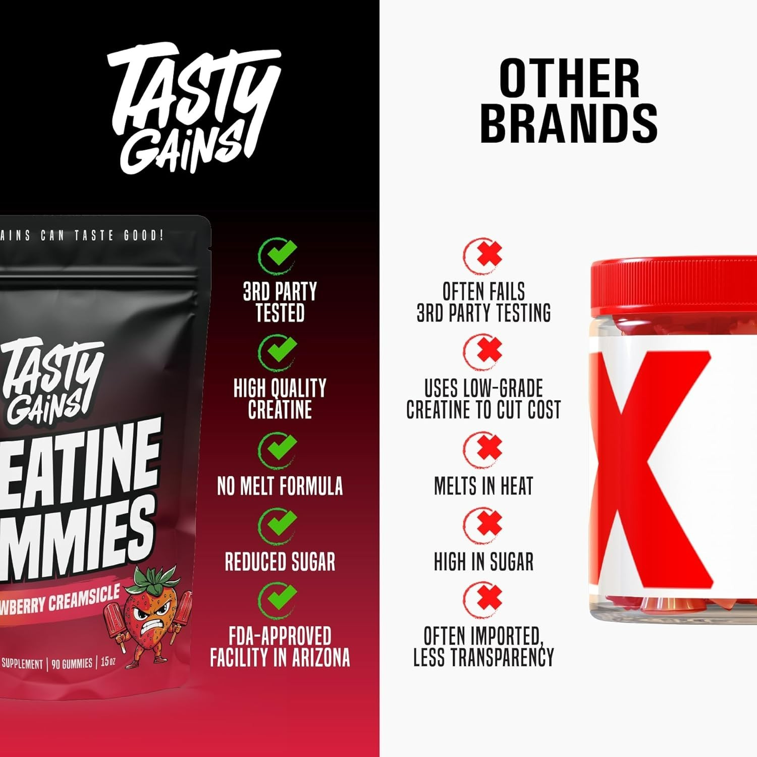 TASTY GAINS Creatine Gummies 90g Creatine Monohydrate Strawberry – 90 Gummies