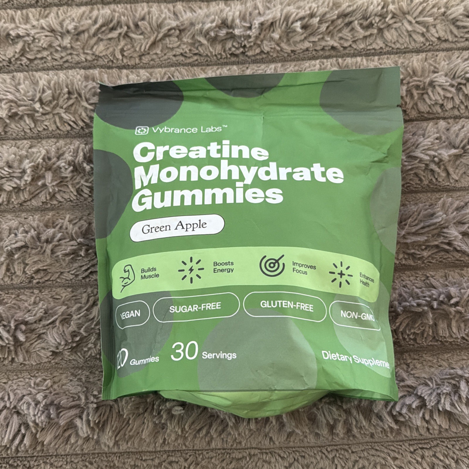 Vybrance Labs Creatine Supplement Gummies -Sugar-Free Vegan- Green Apple – 120ct