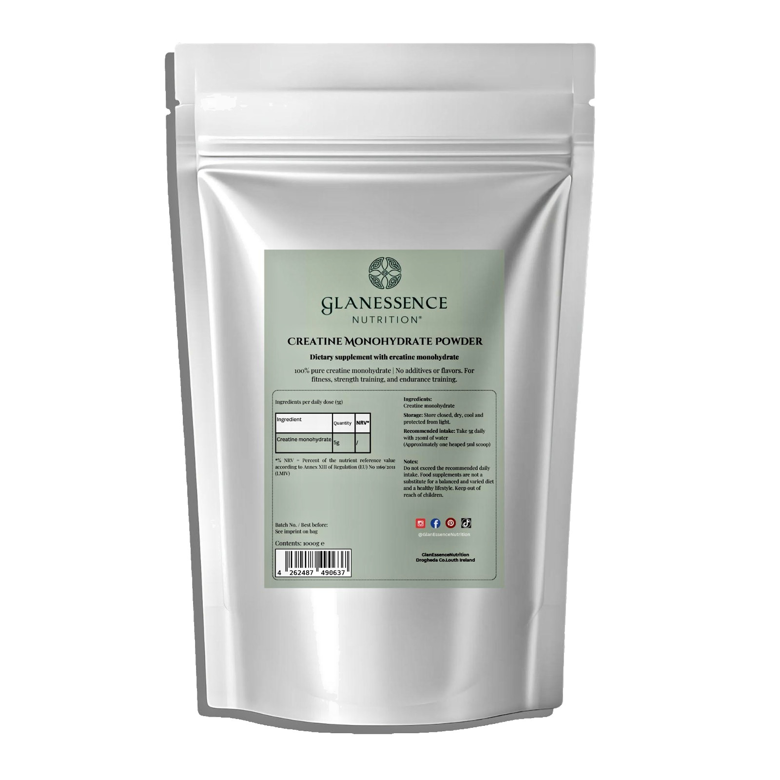 Creatine Monohydrate 1kg Doypack Muscle Strength Recovery Powder