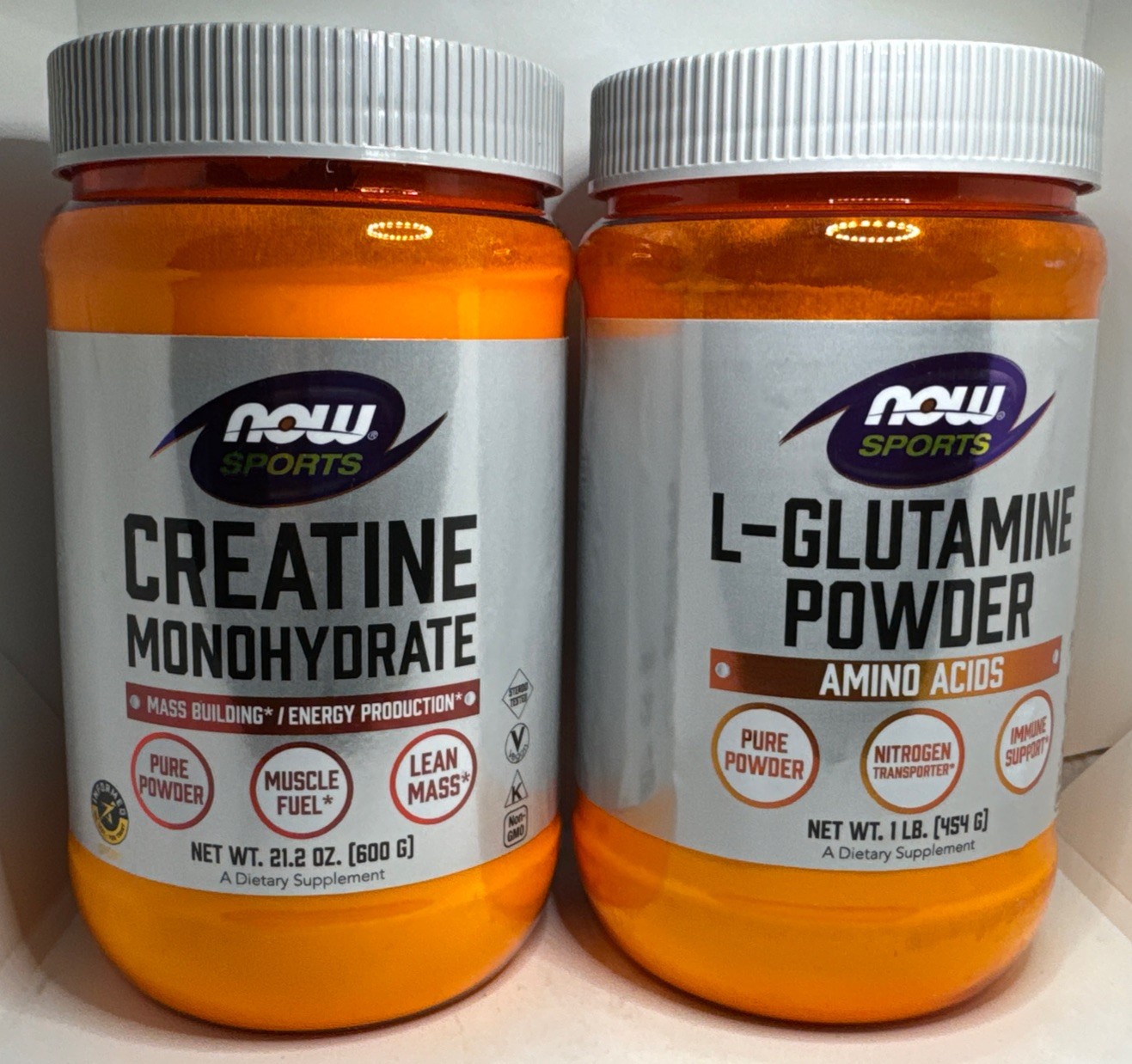 2X NOW Foods Sports L-Glutamine Powder 454g Creatine Monohydrate 600g Exp 9/29