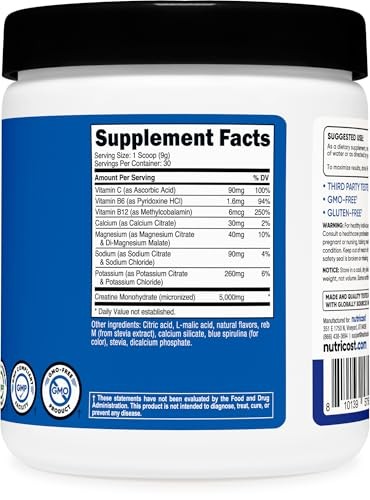 Creatine Monohydrate Hydration Blue Raspberry 30 Servings 5000mg