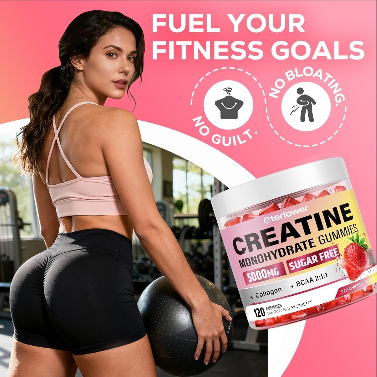 Creatine Monohydrate Gummies, 5g Creatine Gummies for Women & Men.Pre-Workout &