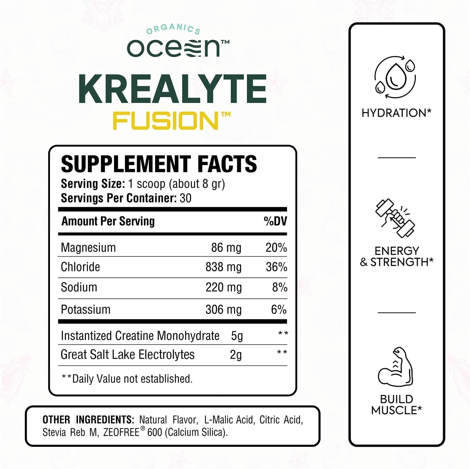 Organics Ocean Krealyte Fusion Creatine Powder Electrolytes Muscle 30 Servings